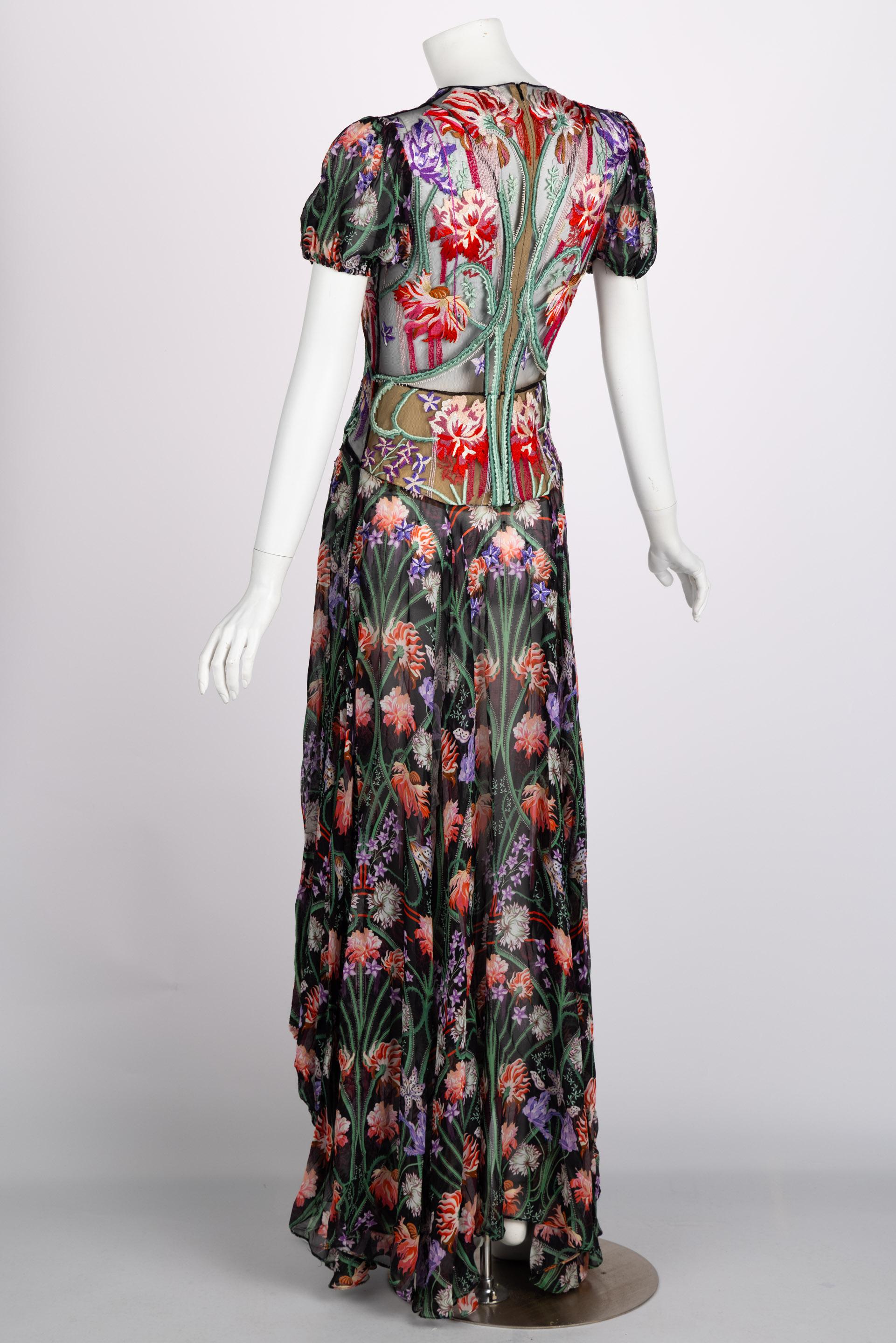 Black Liberty of London Floral Embroidered Silk Maxi Dress, Spring 2020