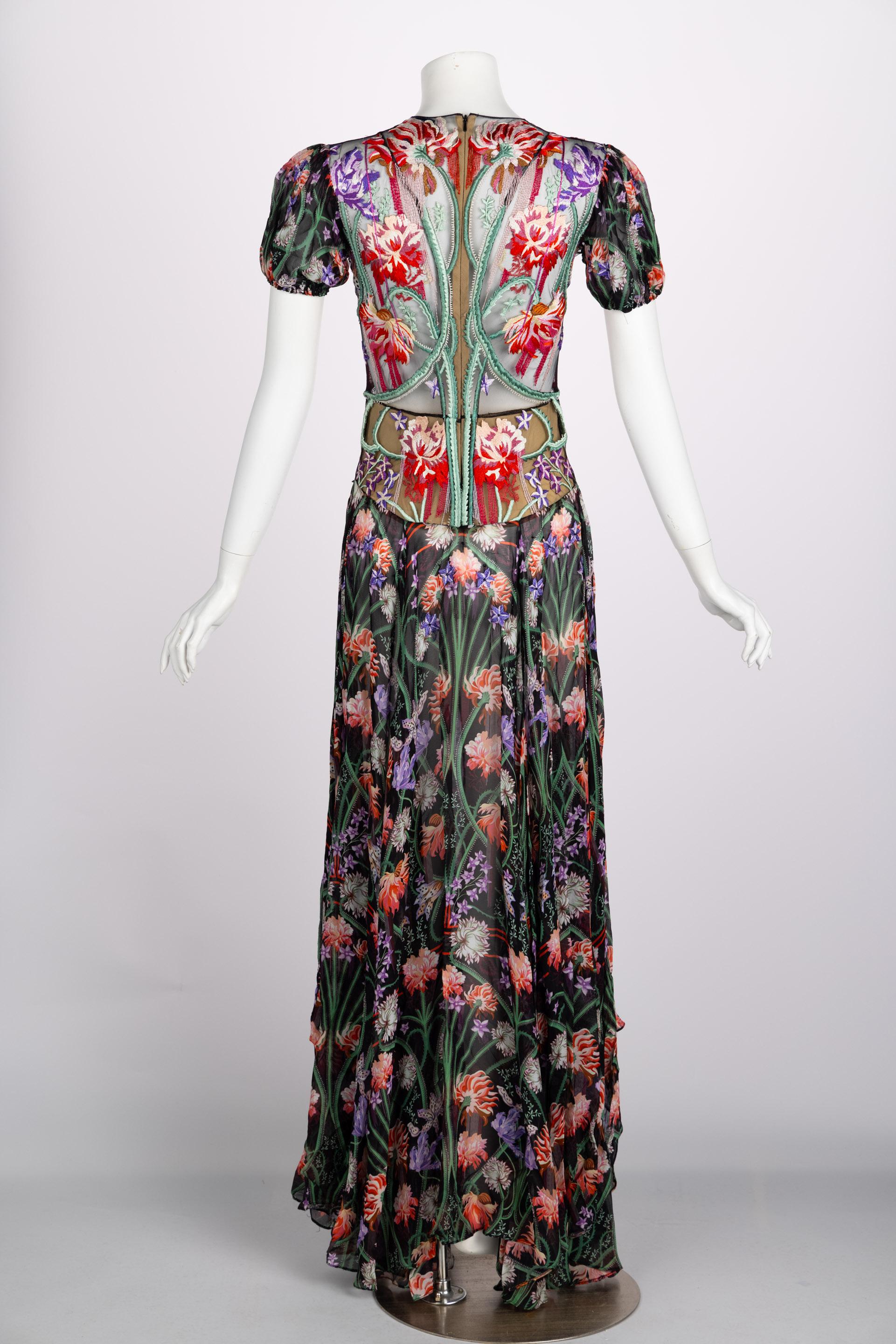Liberty of London Floral Embroidered Silk Maxi Dress, Spring 2020 In Excellent Condition In Boca Raton, FL