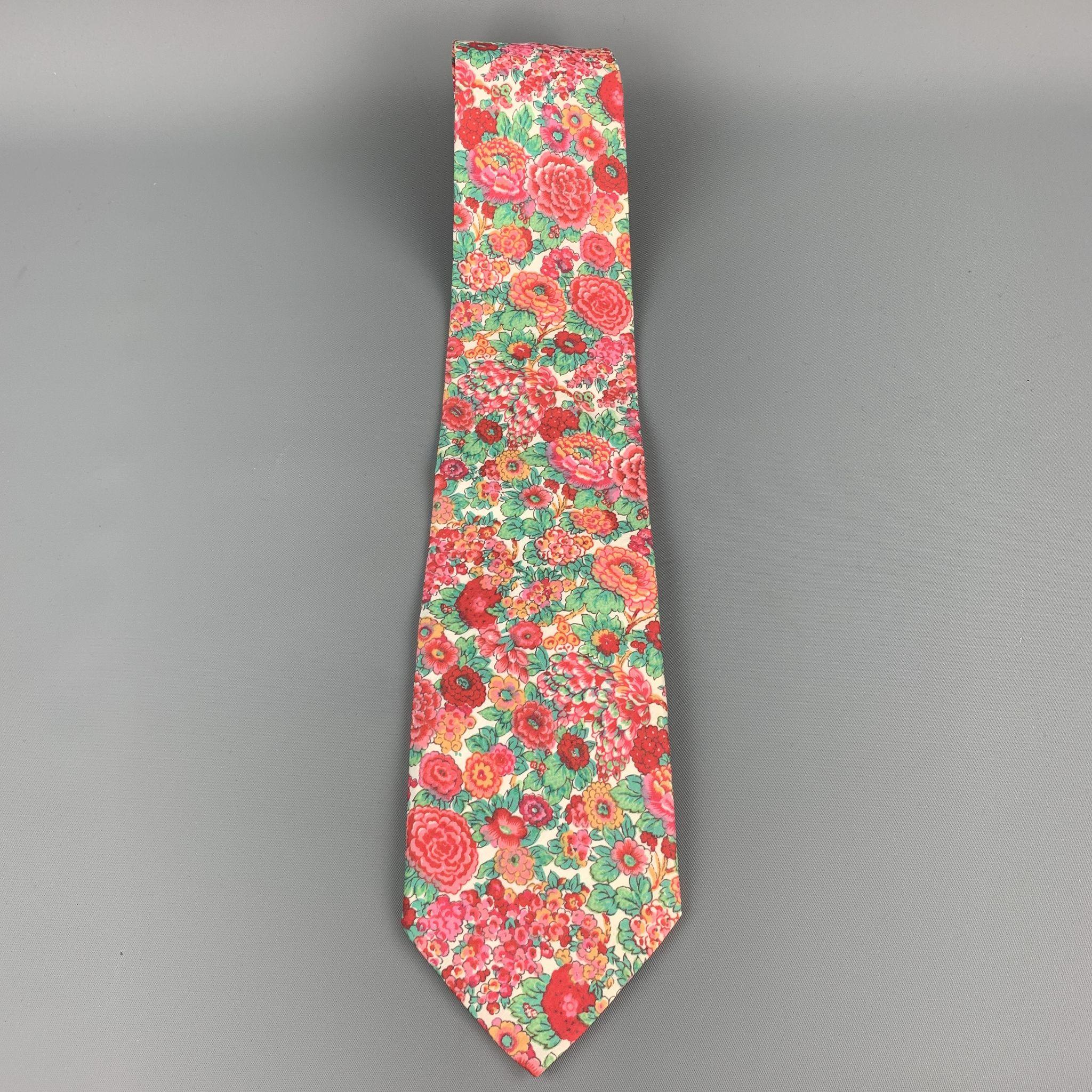 Brown LIBERTY OF LONDON Red & Green Floral Print Cotton Tie