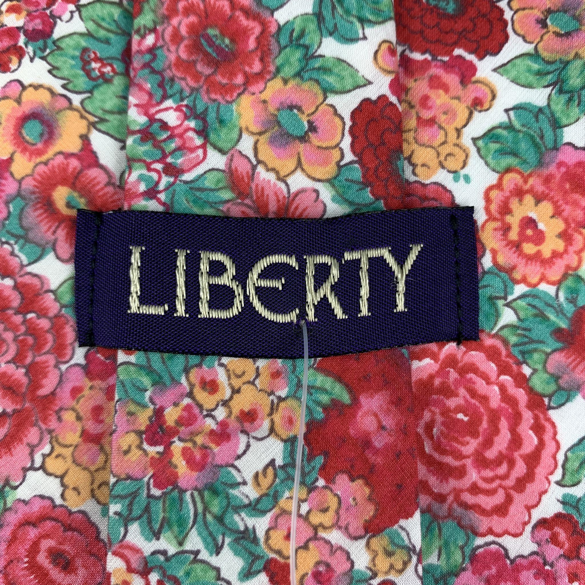 LIBERTY OF LONDON Red & Green Floral Print Cotton Tie In Excellent Condition In San Francisco, CA