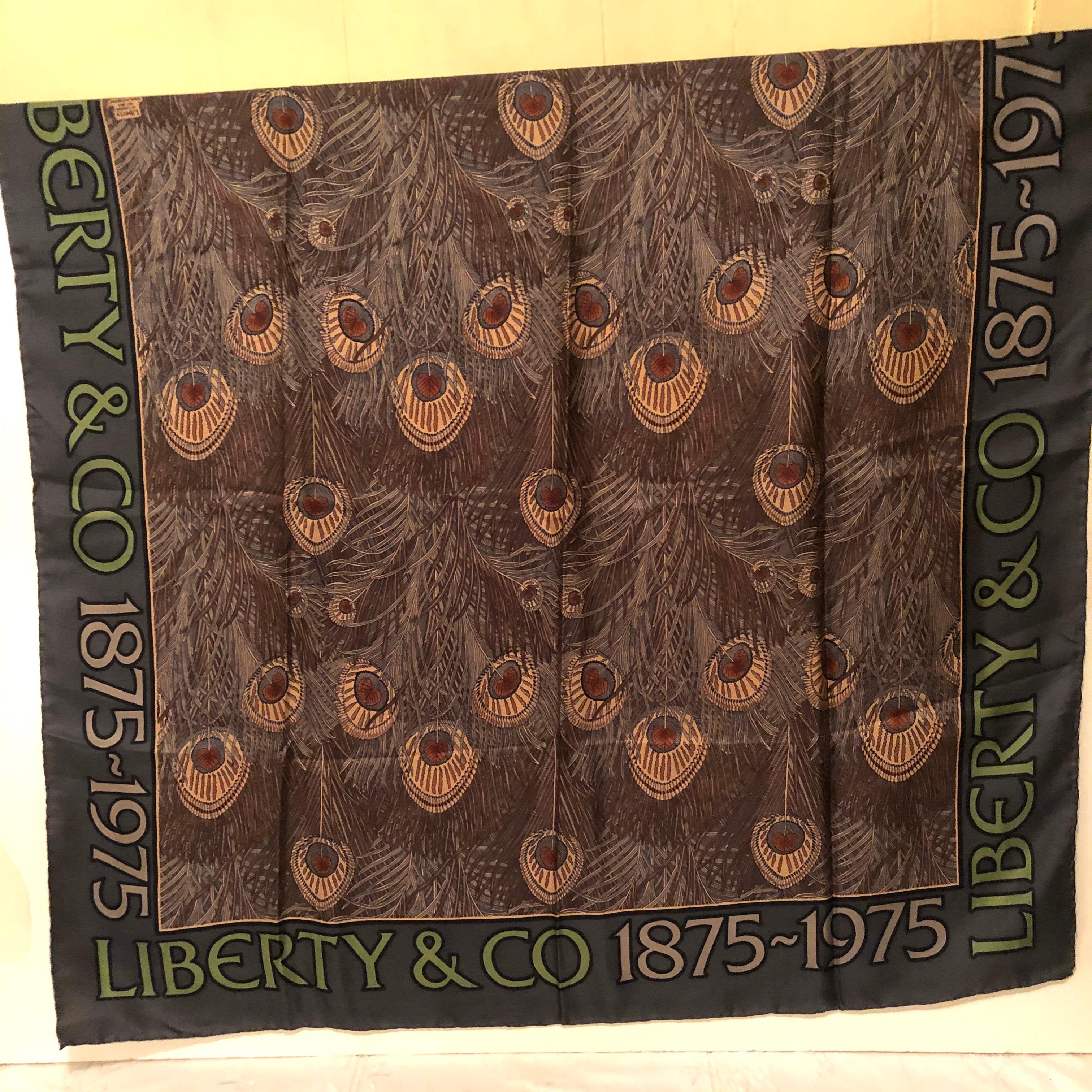 English Liberty of London Silk Scarf Decorated with Hera Peacock Feathers from 1975 For Sale