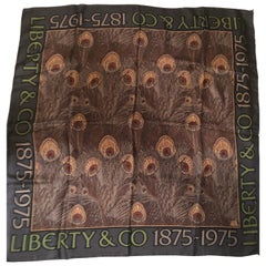 Retro Liberty of London Silk Scarf Decorated with Hera Peacock Feathers from 1975