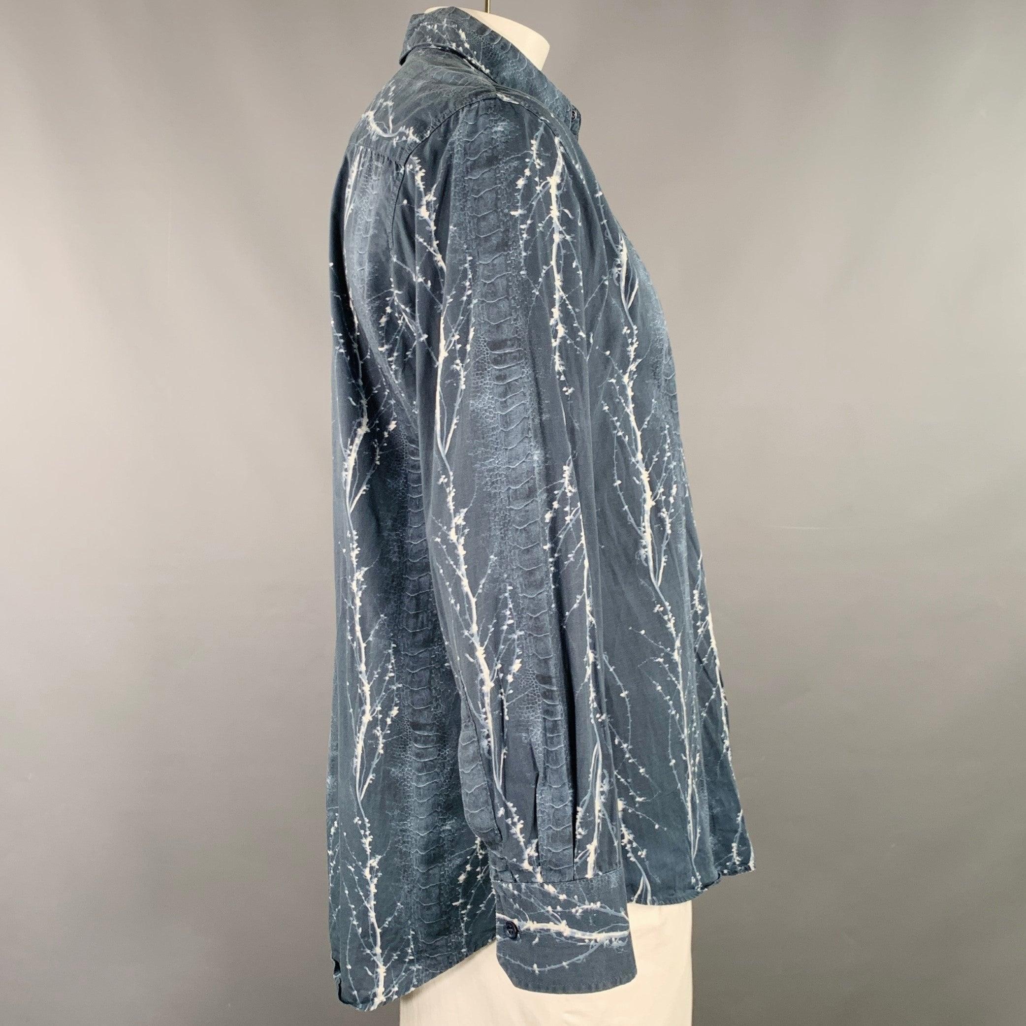 Grigio LIBERTY OF LONDON - Camicia a maniche lunghe in cotone astratto bianco marina taglia XL in vendita