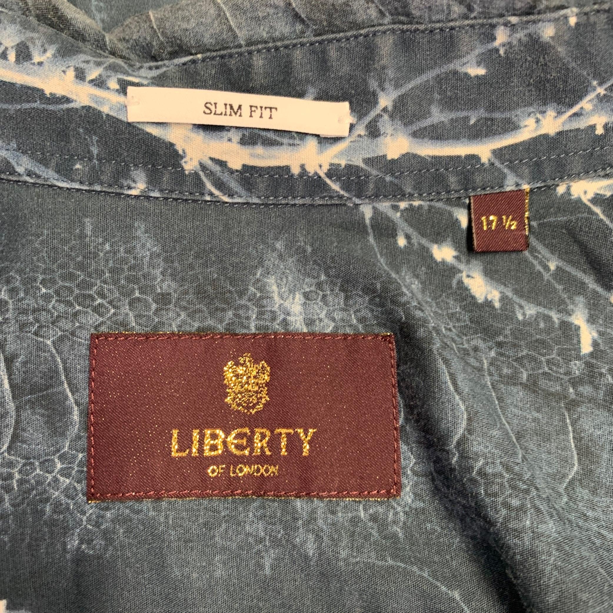 Uomo LIBERTY OF LONDON - Camicia a maniche lunghe in cotone astratto bianco marina taglia XL in vendita
