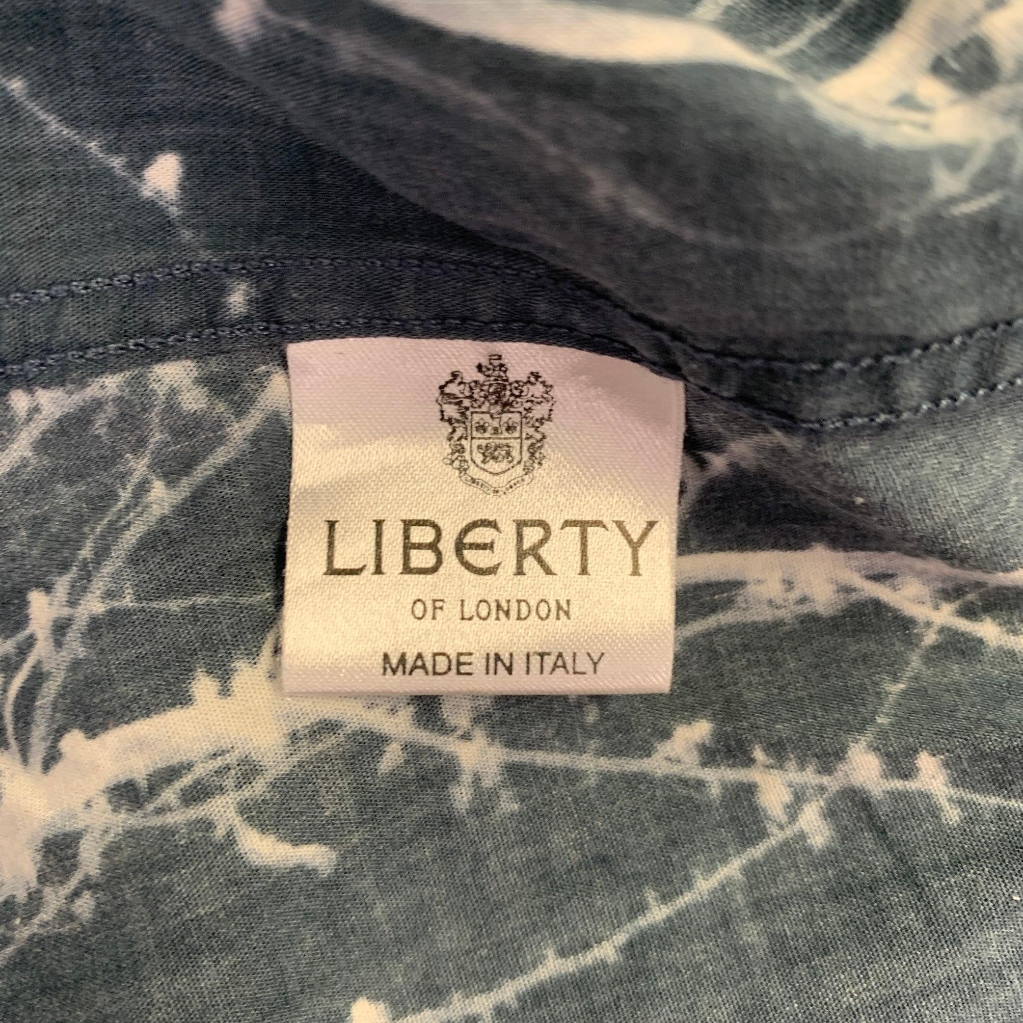 LIBERTY OF LONDON - Camicia a maniche lunghe in cotone astratto bianco marina taglia XL in vendita 1