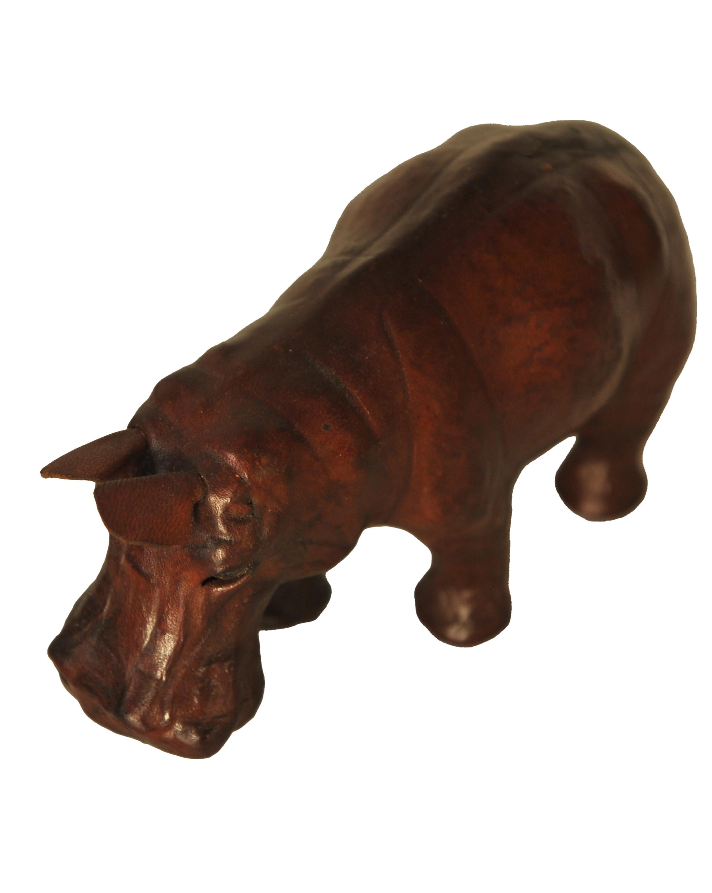 Art Deco Liberty of London Small Brown Leather Hippopotamus Decorative Model For Sale