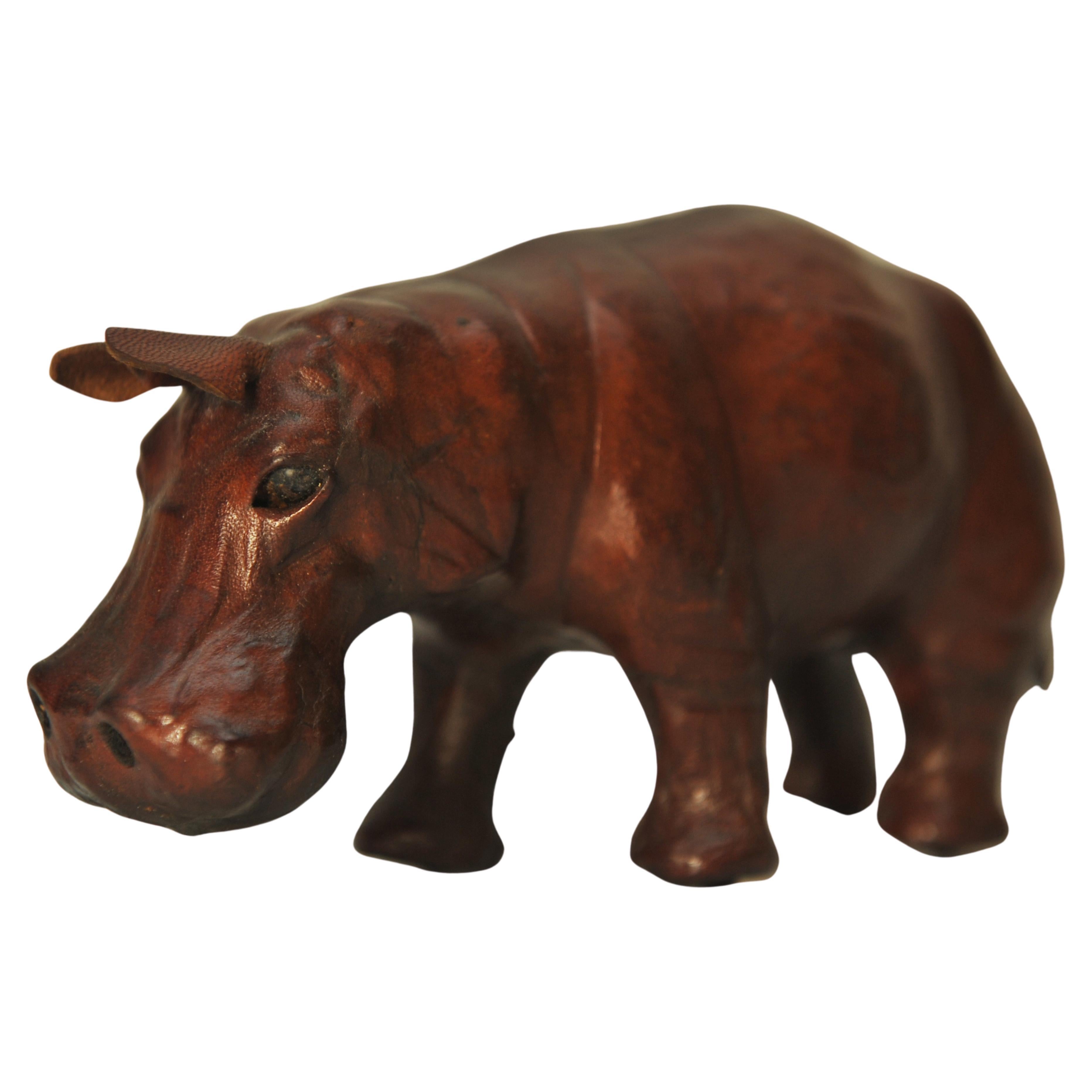 Liberty of London Small Brown Leather Hippopotamus Decorative Model For Sale