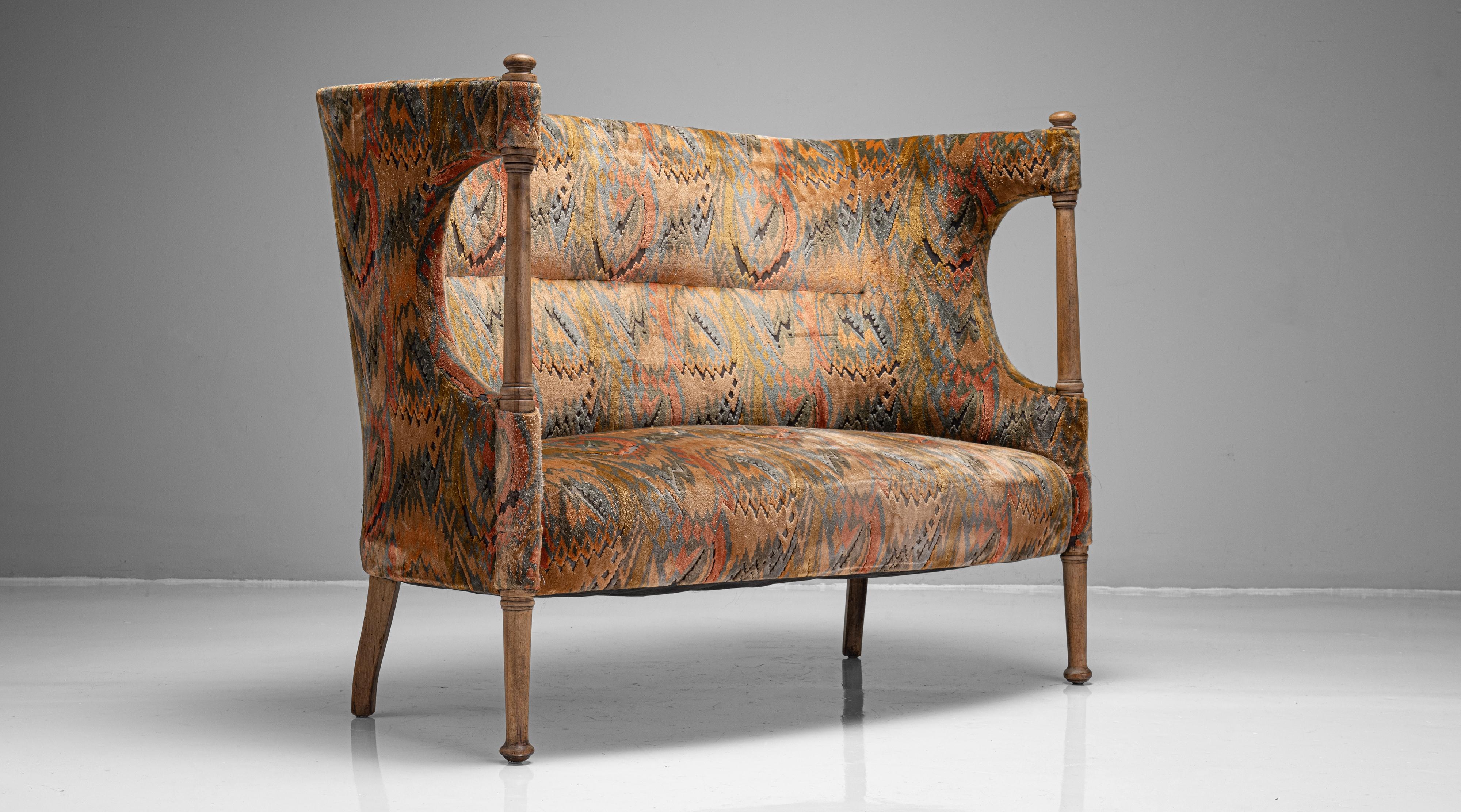 Liberty of London Sofa
England, circa 1890

Beautifully designed sofa by William Birch, traditionally reupholstered in the 1970’s.

Measures: 54” W x 27.5” D x 42.25” H x 119” seat.

  

$ 7,200.