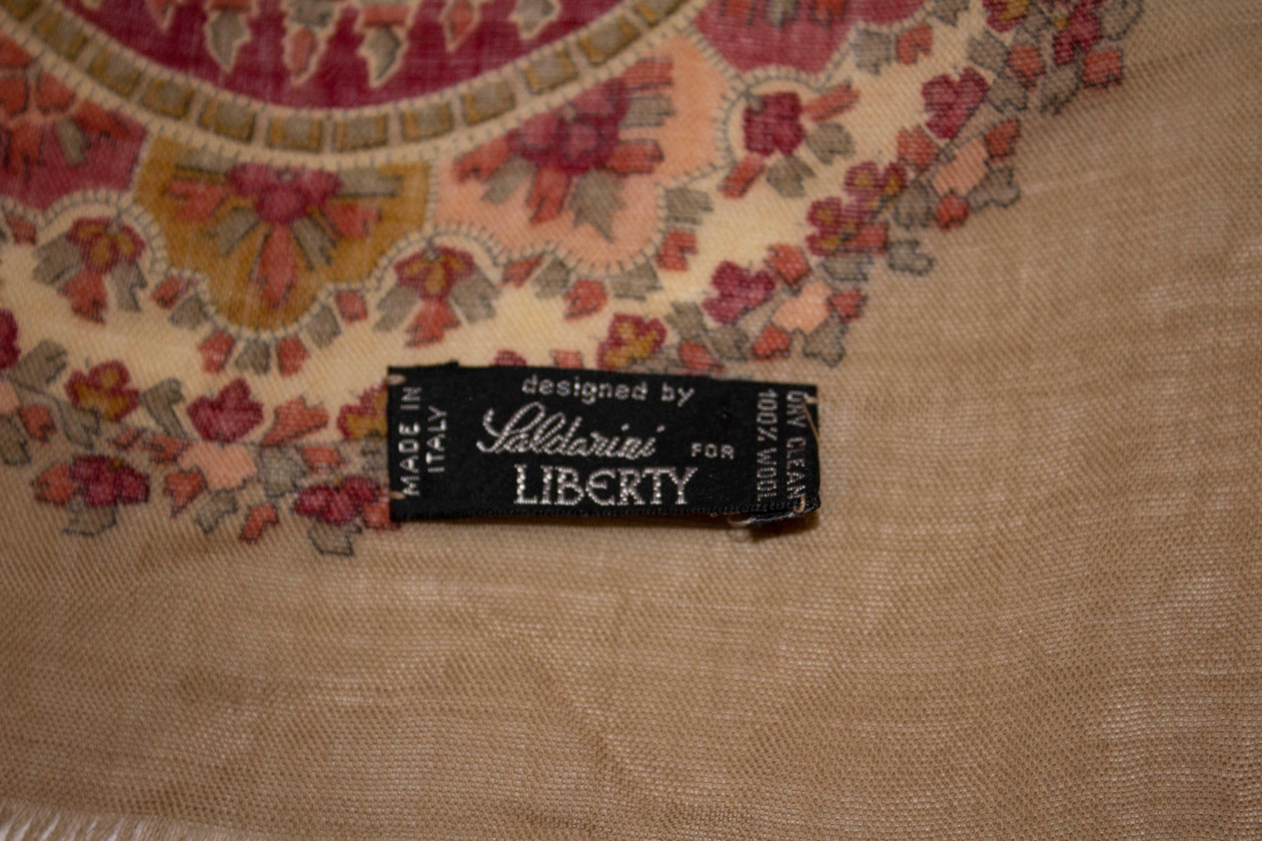 Brown Liberty of London Wool Shawl / Scarf with Floral Design  For Sale