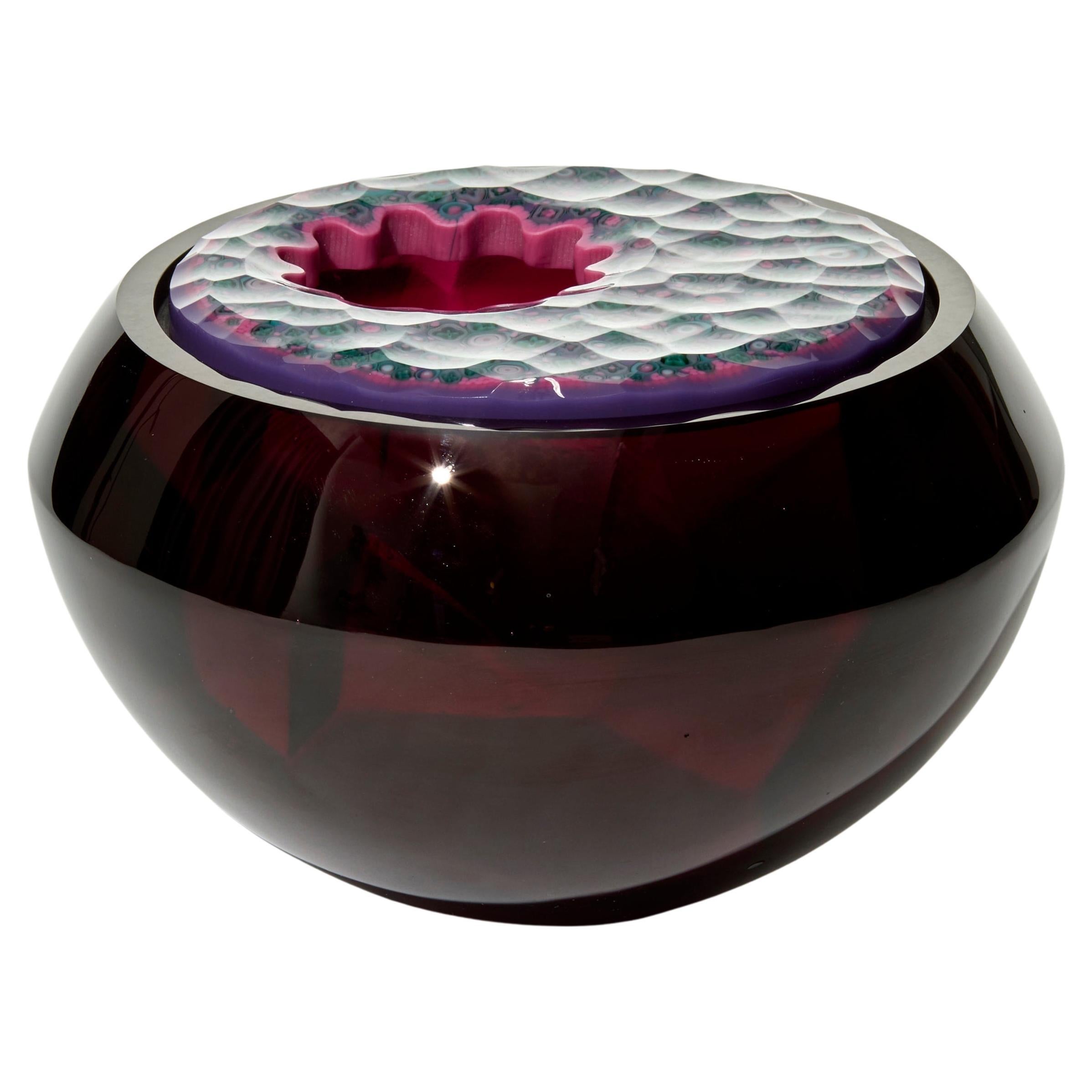 Liberty Plum, a ruby 
purple cast glass textured lidded box by Angela Jarman For Sale