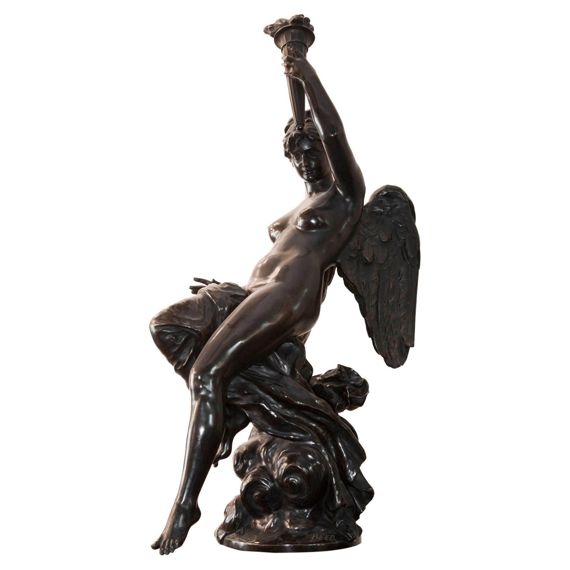 Liberty Sculpture in Bronze and Marble, Signed: Beer
