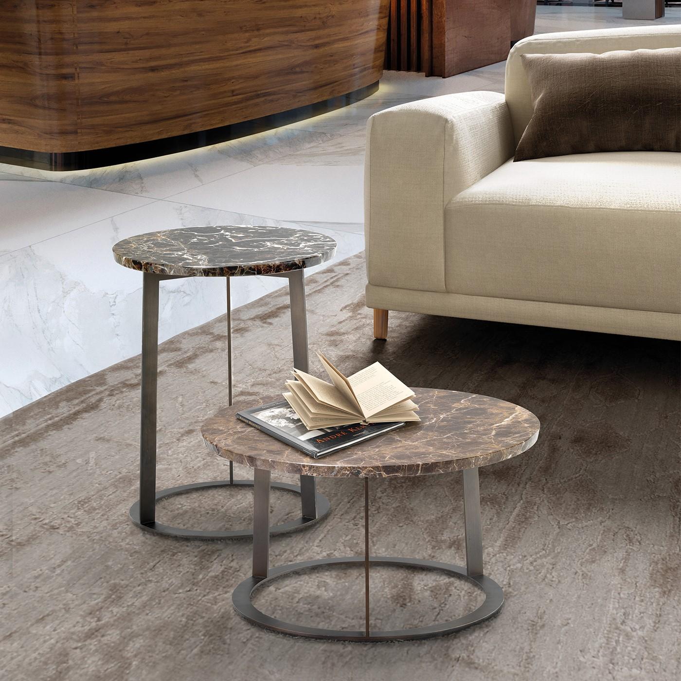 A sleek and elegant design, the Liberty Side Table will imbue timeless sophistication to any décor. Exuding a refined contemporary flair, it is comprised of a lacquered metal frame and features a stunning marble seat. Best purchased in pairs or