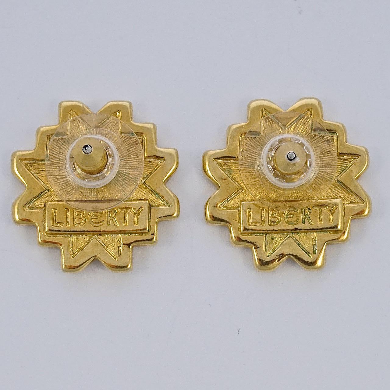 Women's or Men's Liberty Signed Gold Plated Champlevé Enamel Earrings circa 1970s For Sale