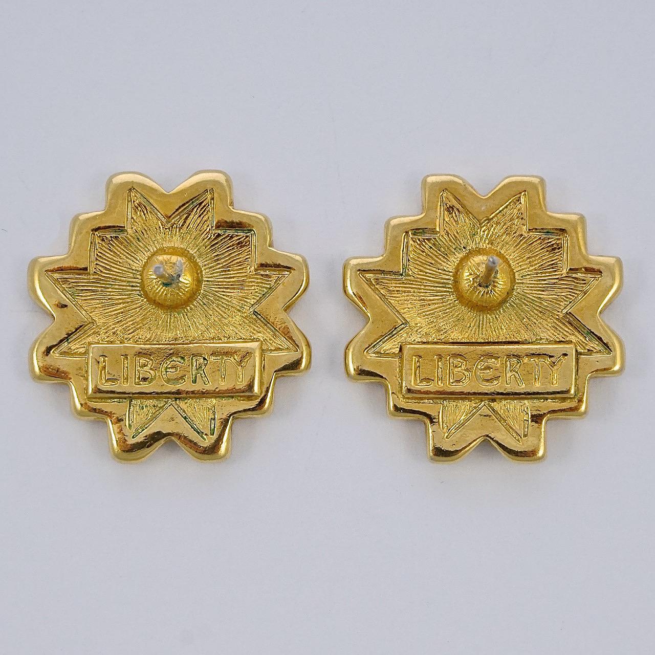 Liberty Signed Gold Plated Champlevé Enamel Earrings circa 1970s For Sale 1