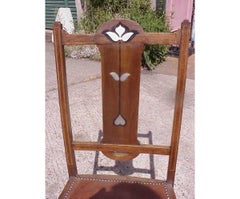 Liberty Style, Arts & Crafts Oak Bedroom Chair with Pewter & Ebony Floral Inlays