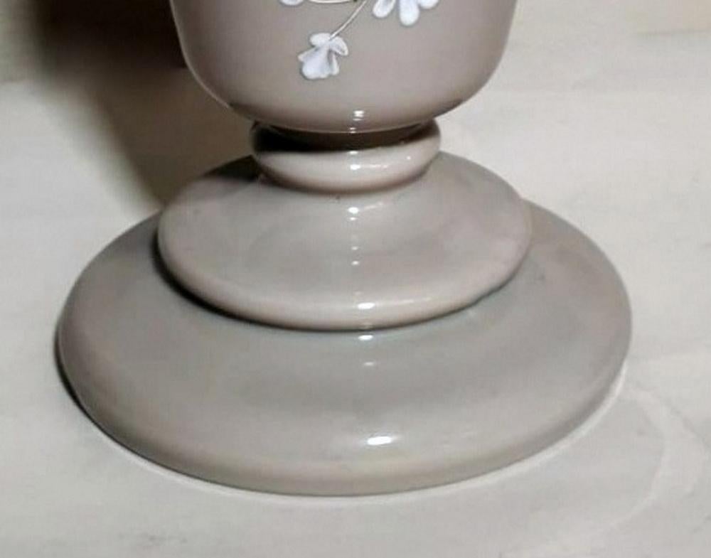 20th Century Liberty Style French Vase Grey Opaline Glass and Hand Painted Flowers in Relief