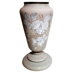 Liberty Style French Vase Grey Opaline Glass and Hand Painted Flowers in Relief