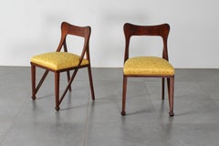 Estilo Liberty V. Juego de 2 Sillas de Madera y Tela Amarilla, Años 20 Italia