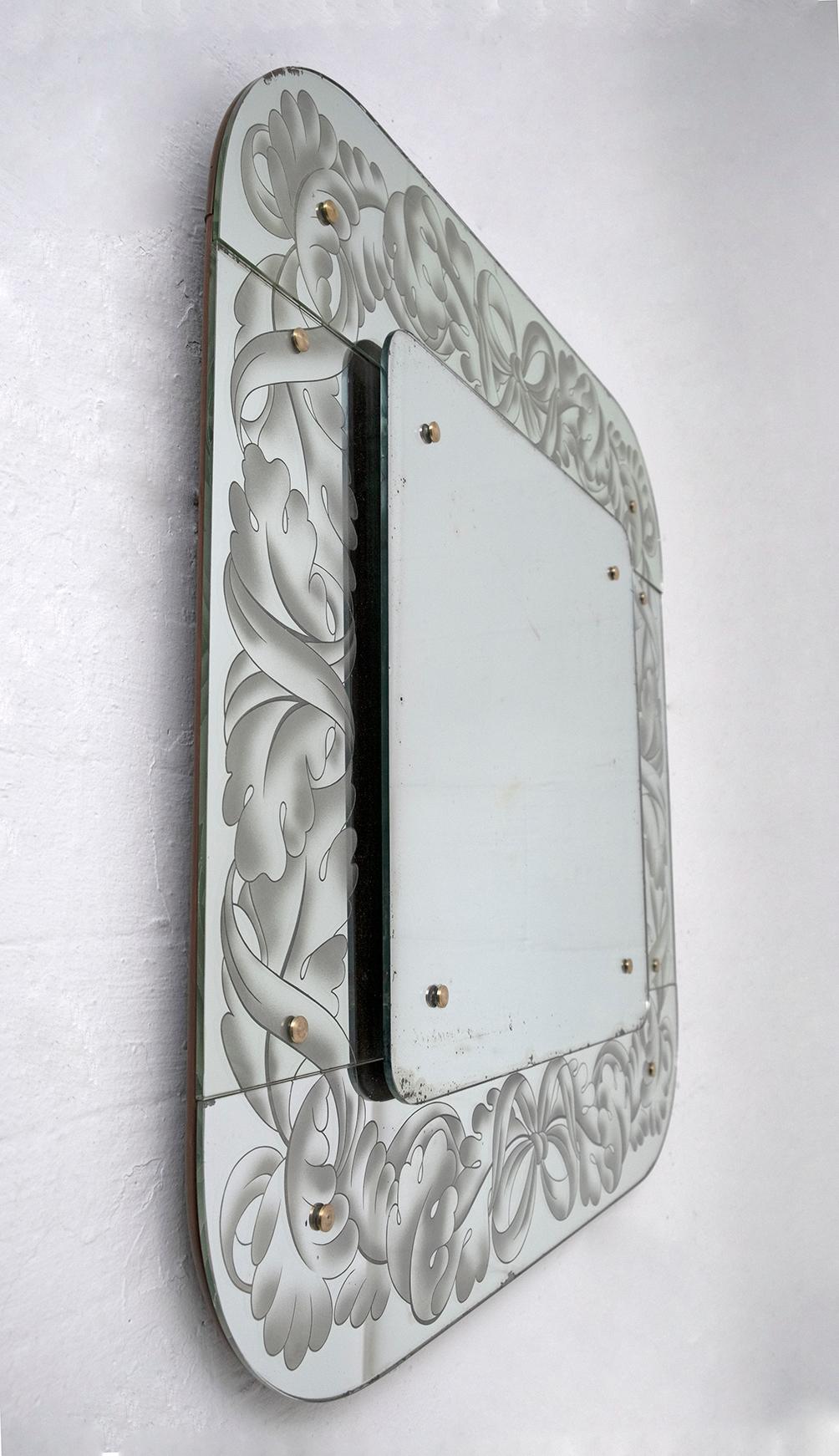 Mid-20th Century Liberty Style Venetian Etched Mirror, 1950s