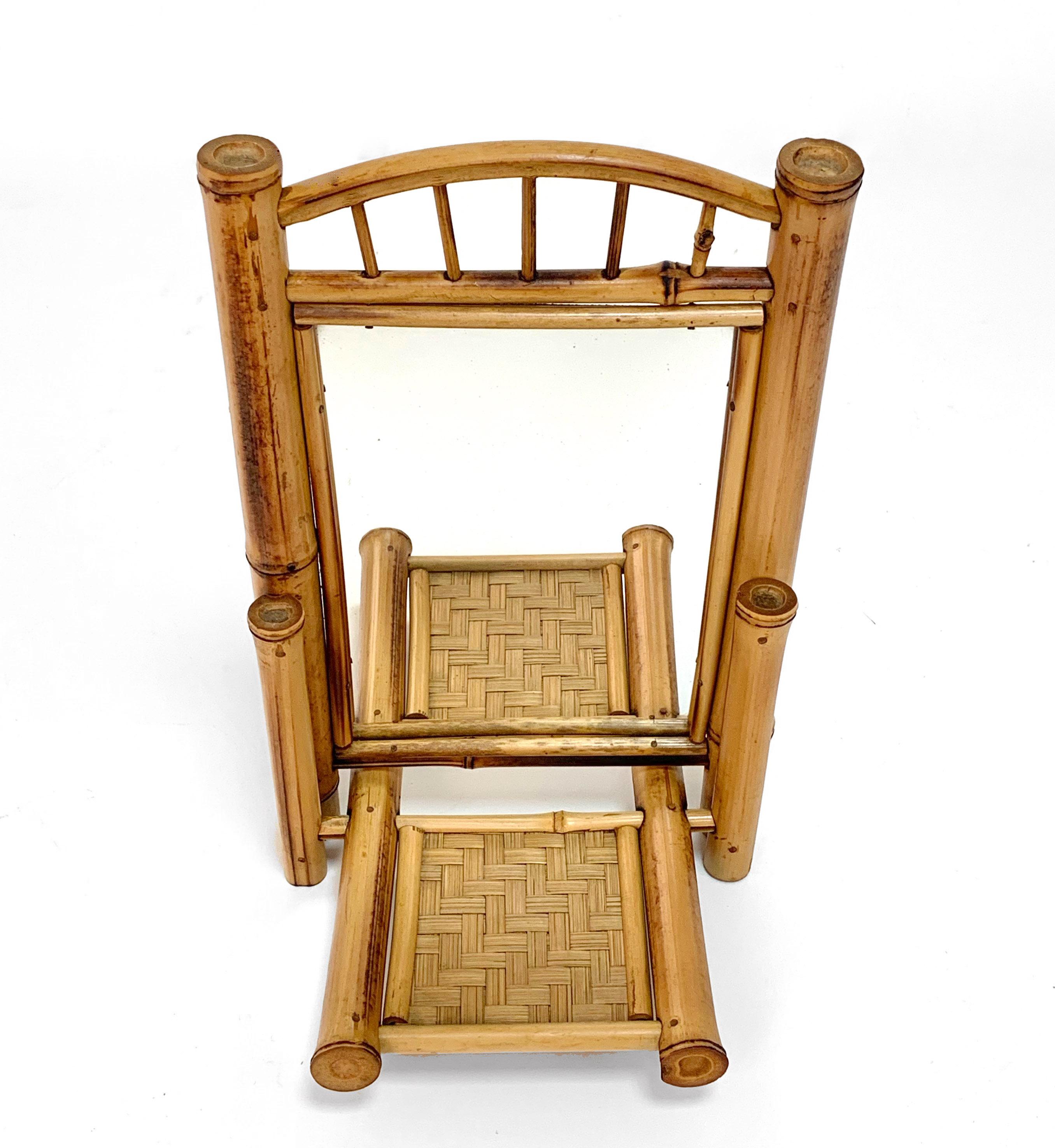 Liberty Table Mirror, Bamboo, Rattan and Wood, Foldable, France, 1920s For Sale 8