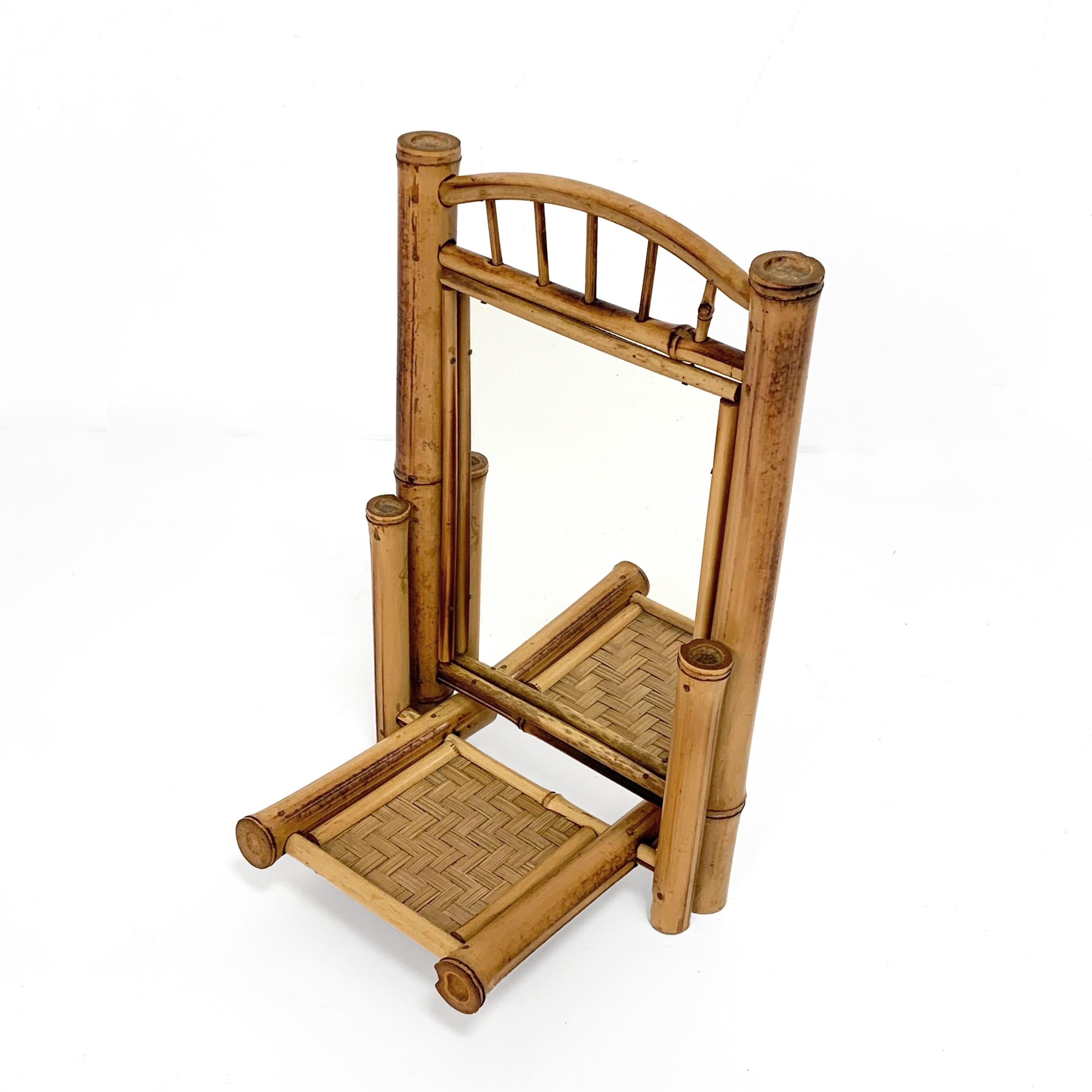 Other Liberty Table Mirror, Bamboo, Rattan and Wood, Foldable, France, 1920s For Sale