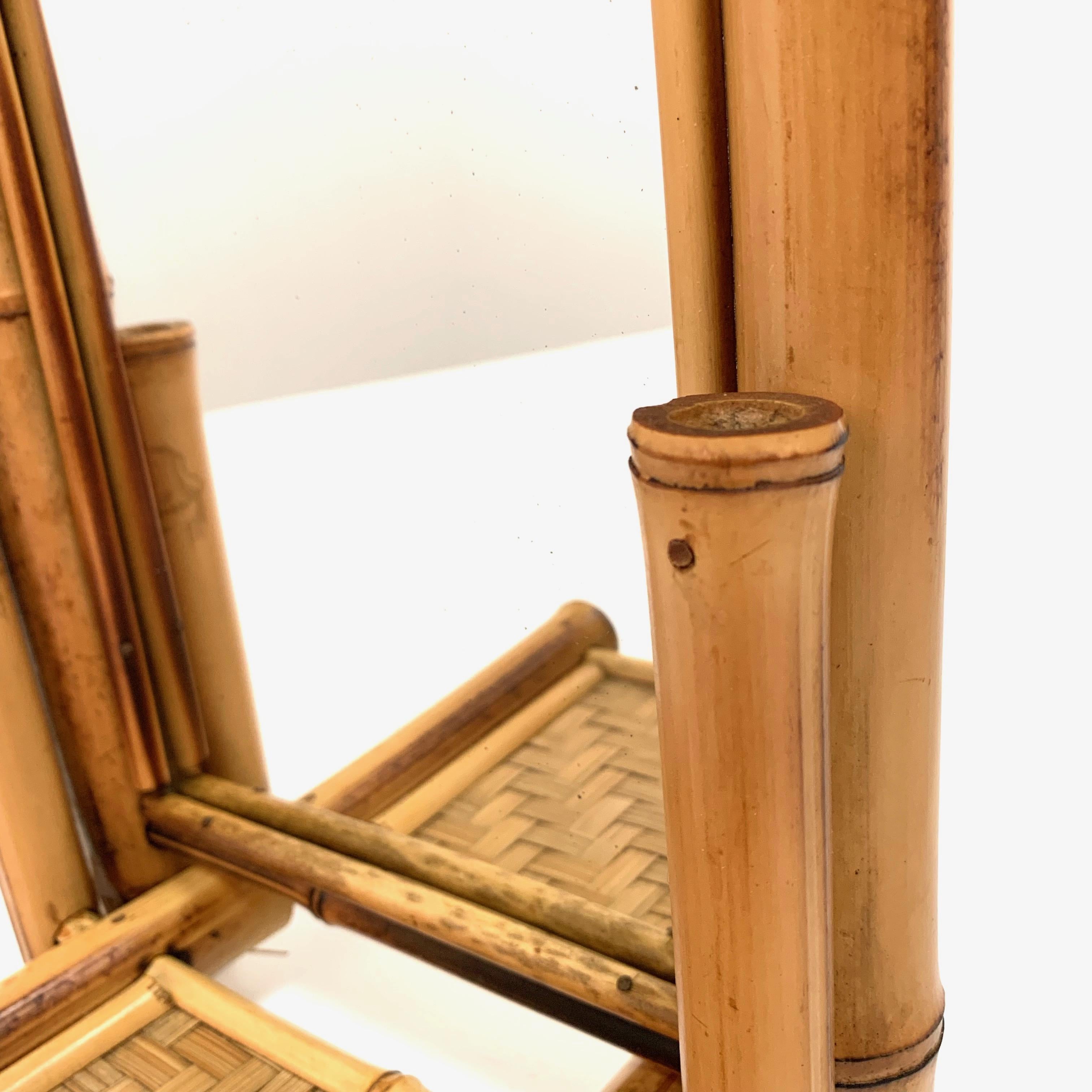 Liberty Table Mirror, Bamboo, Rattan and Wood, Foldable, France, 1920s For Sale 2