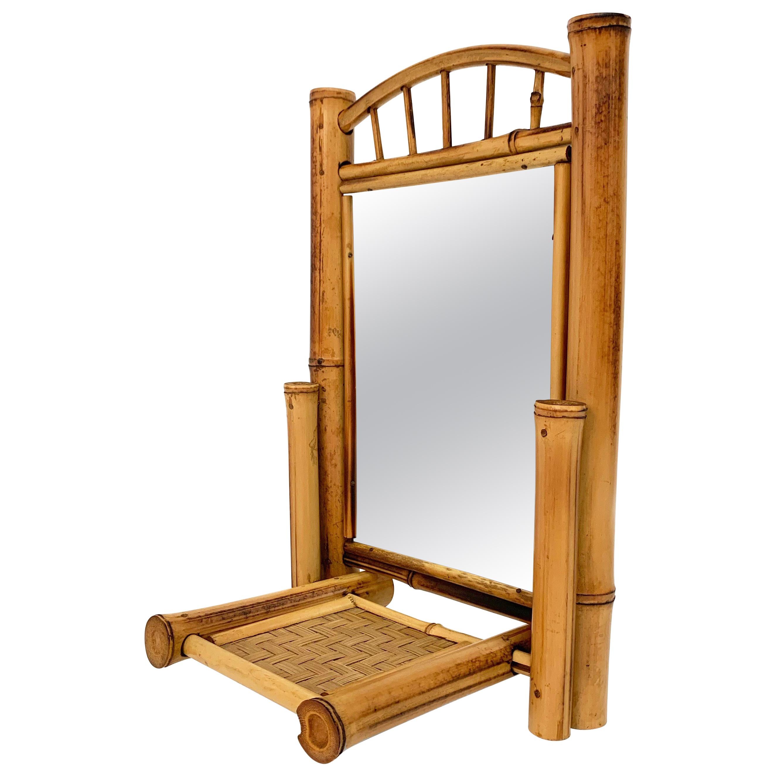 Liberty Table Mirror, Bamboo, Rattan and Wood, Foldable, France, 1920s