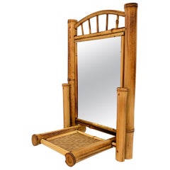 Vintage Liberty Table Mirror, Bamboo, Rattan and Wood, Foldable, France, 1920s