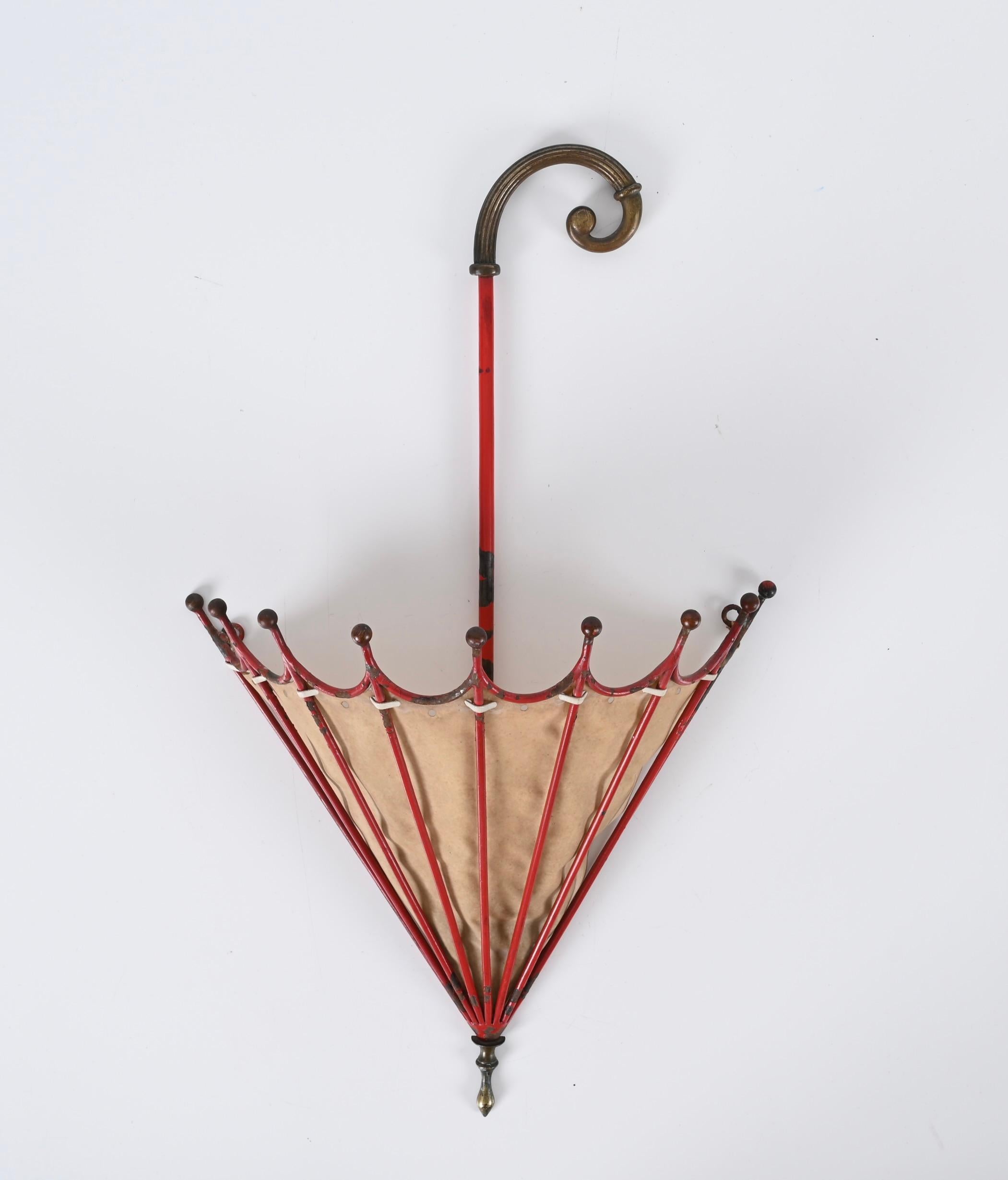 Liberty Umbrella-Shaped Sconce in Iron, Brass and Parchment, Italy 1920s 3