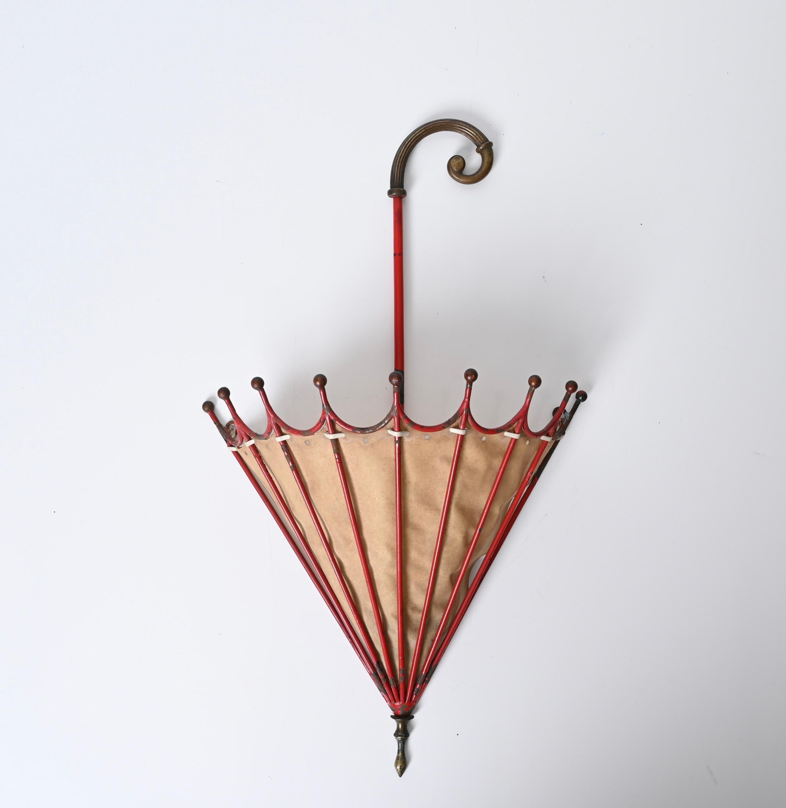 Liberty Umbrella-Shaped Sconce in Iron, Brass and Parchment, Italy 1920s 4