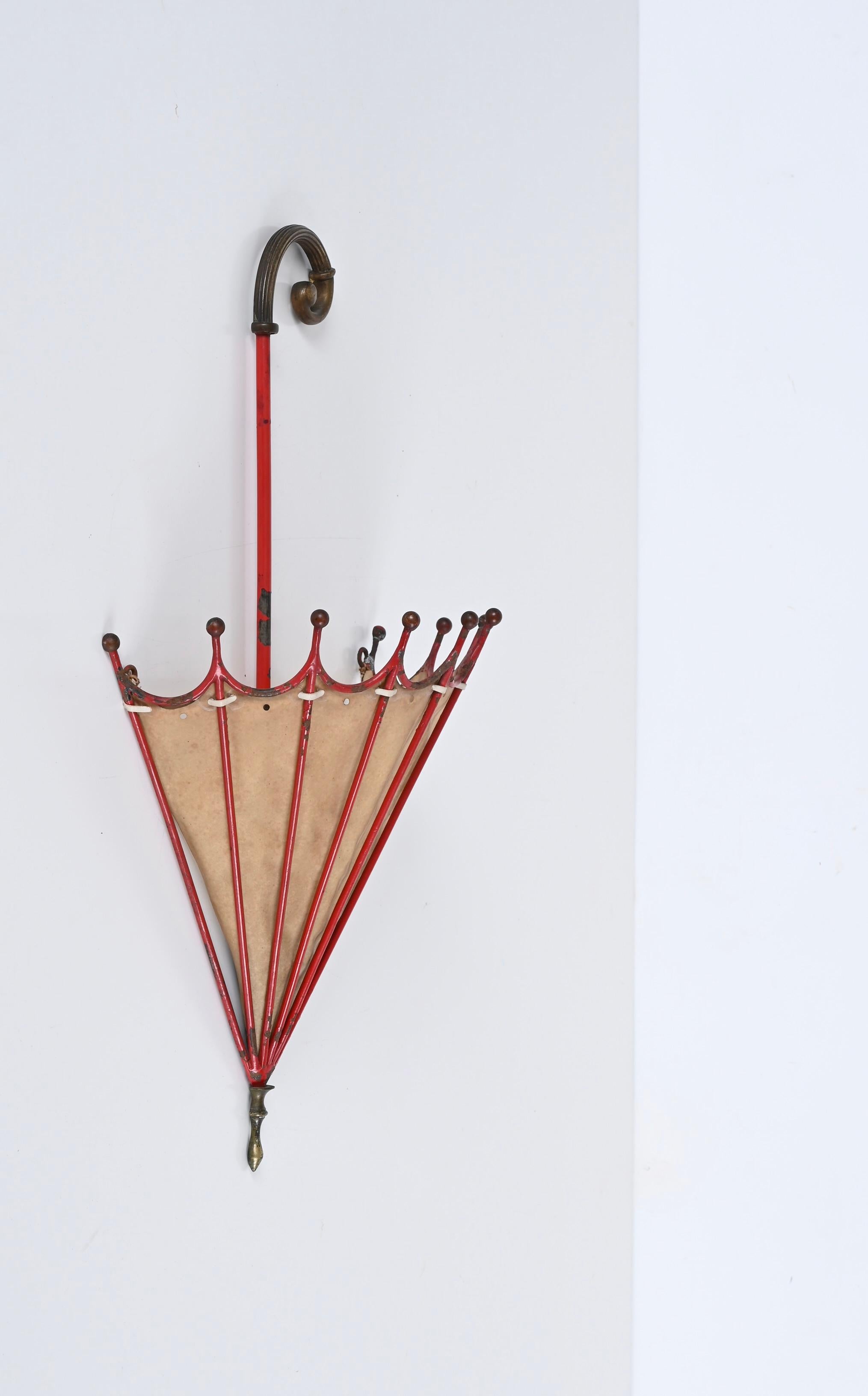 Mid-Century Modern Liberty Umbrella-Shaped Sconce in Iron, Brass and Parchment, Italy 1920s