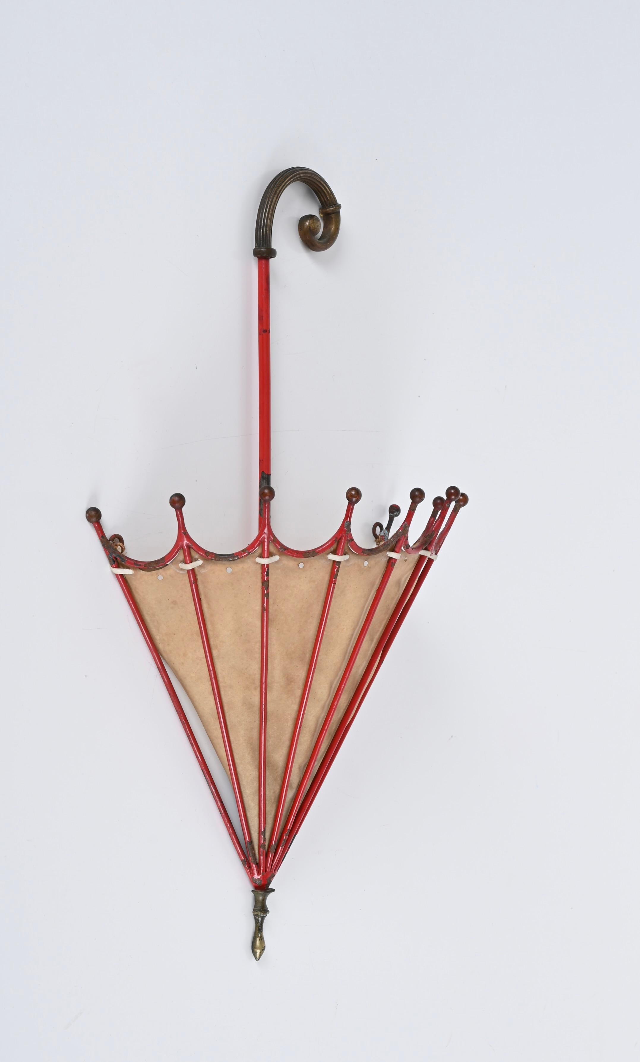 Italian Liberty Umbrella-Shaped Sconce in Iron, Brass and Parchment, Italy 1920s