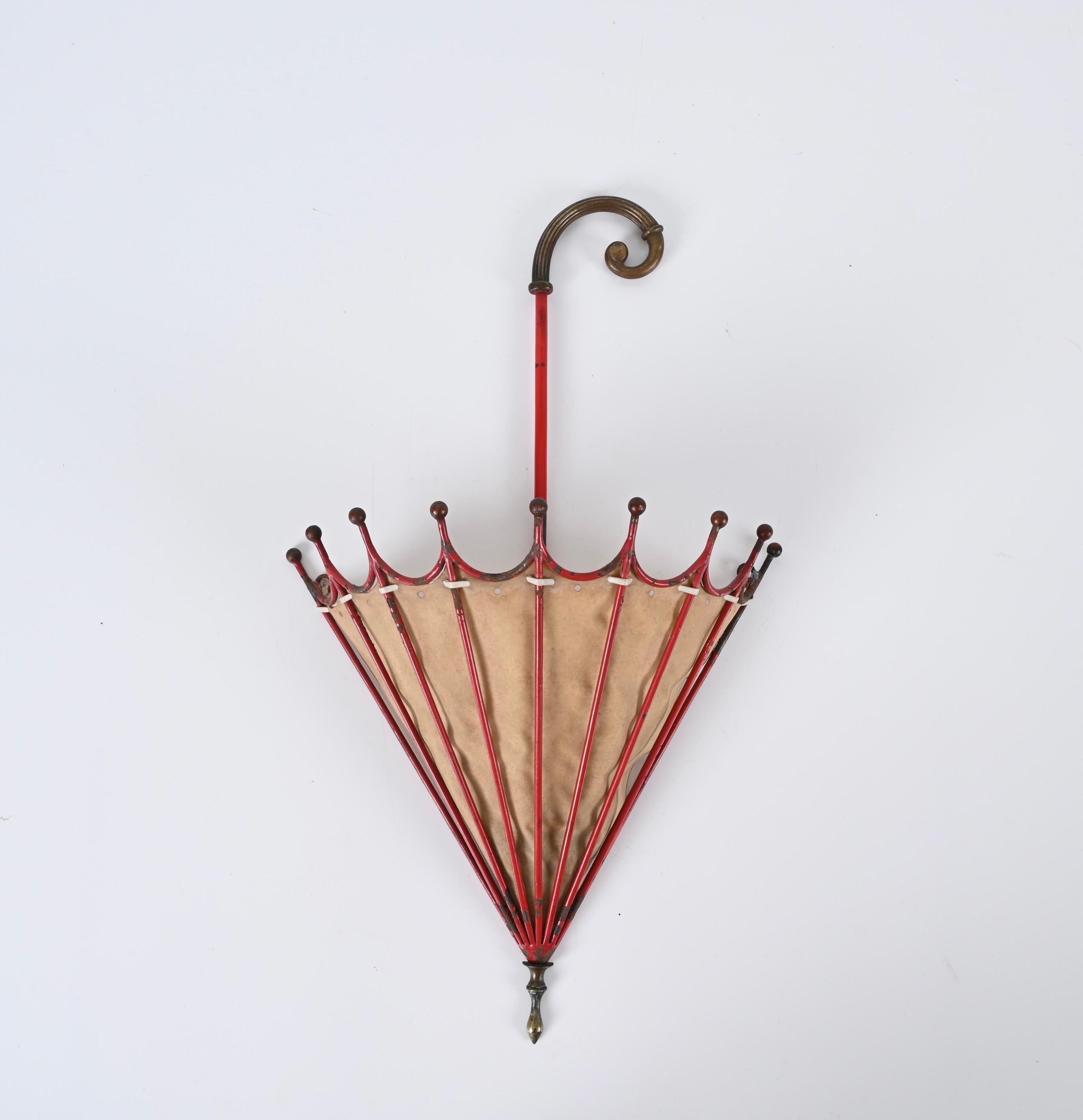 Liberty Umbrella-Shaped Sconce in Iron, Brass and Parchment, Italy 1920s 1