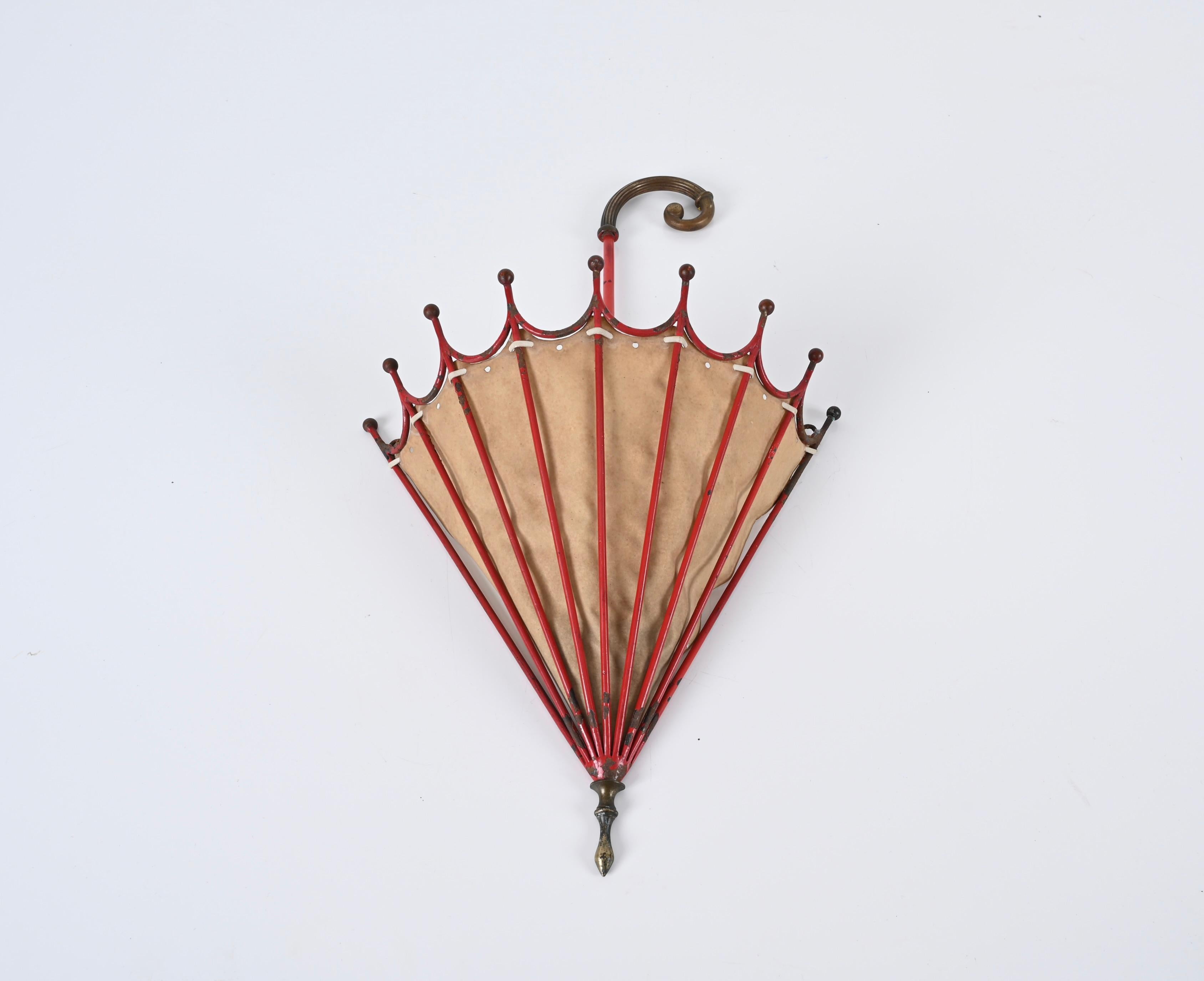 Liberty Umbrella-Shaped Sconce in Iron, Brass and Parchment, Italy 1920s 2