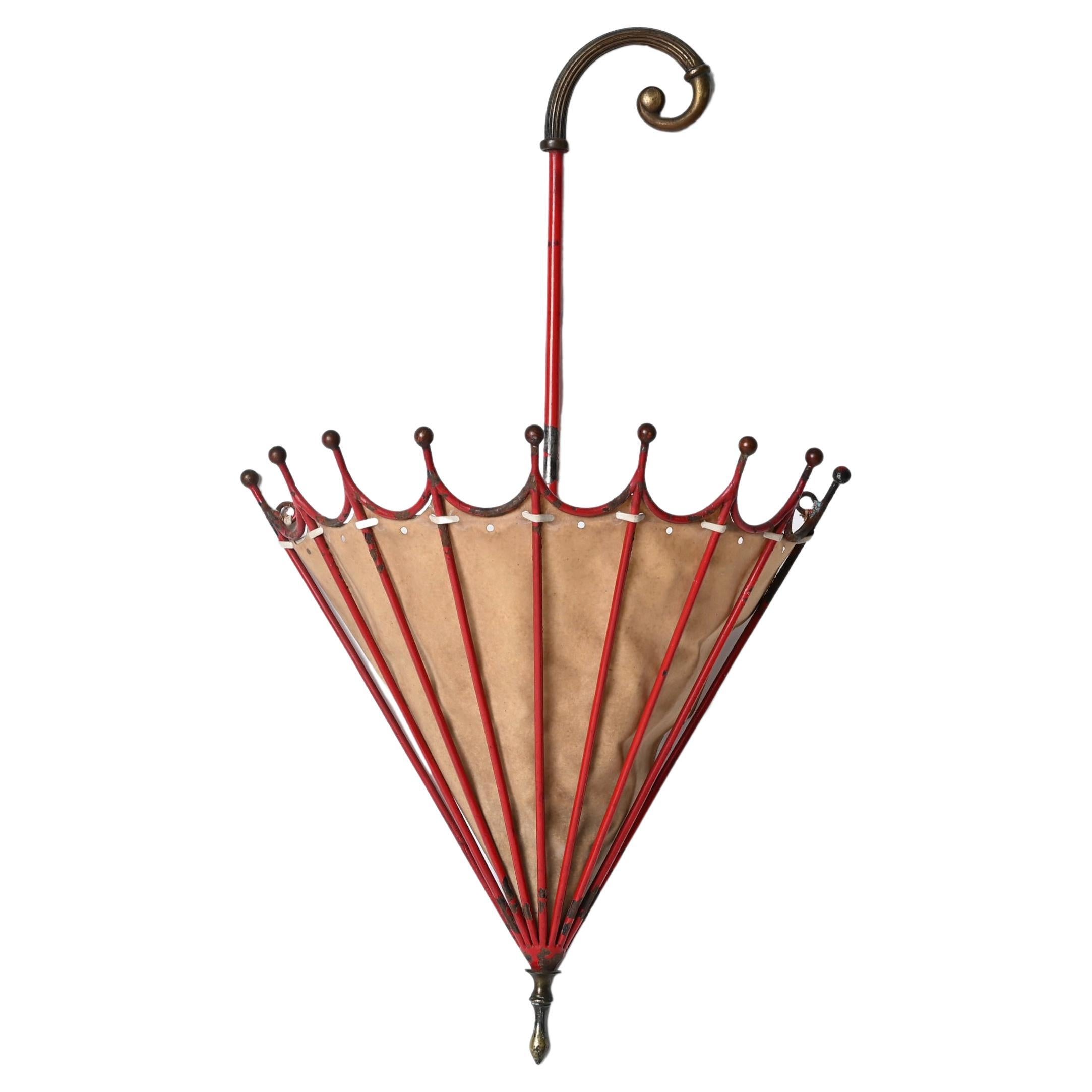 Liberty Umbrella-Shaped Sconce in Iron, Brass and Parchment, Italy 1920s