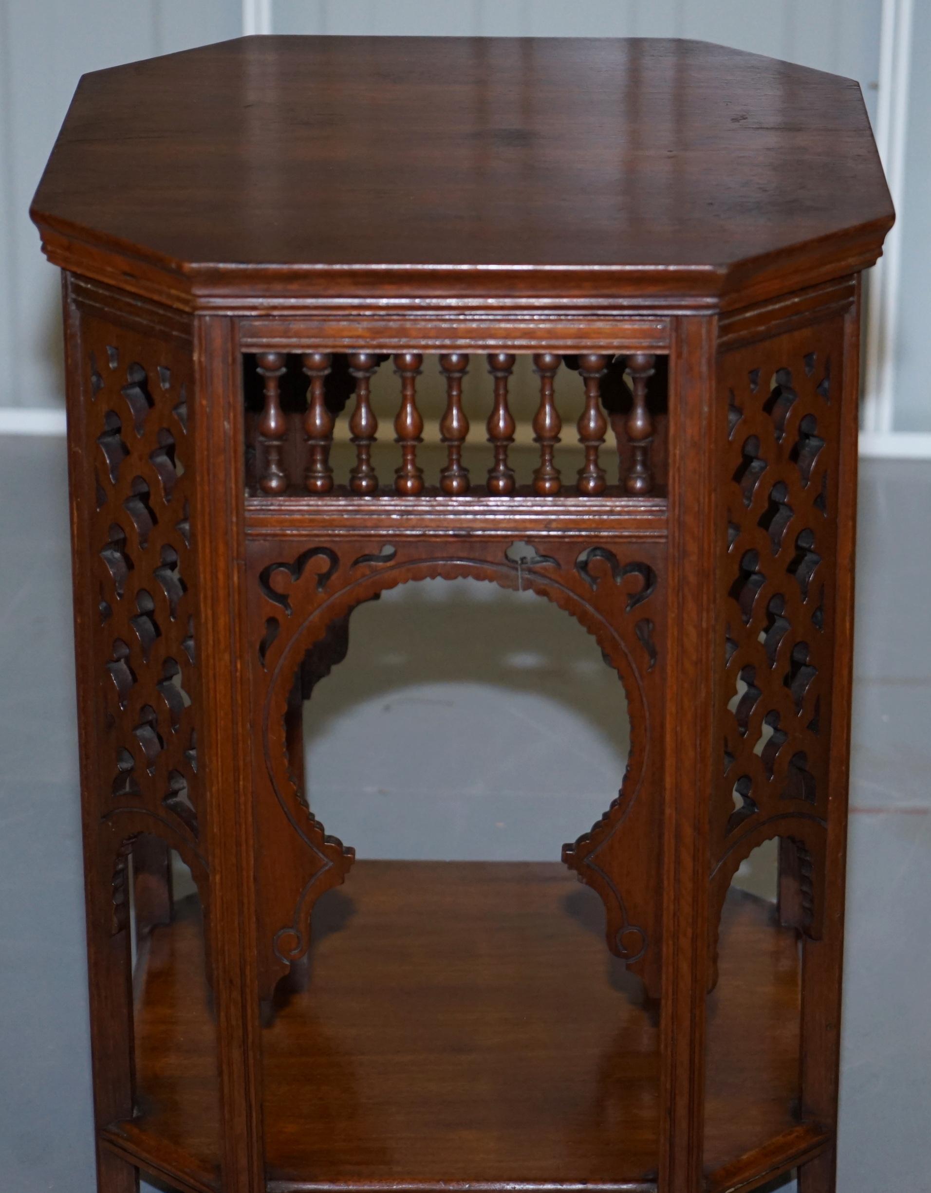 English Liberty's London 19th Century Walnut Neo Moorish Taste Carved Side Lamp Table