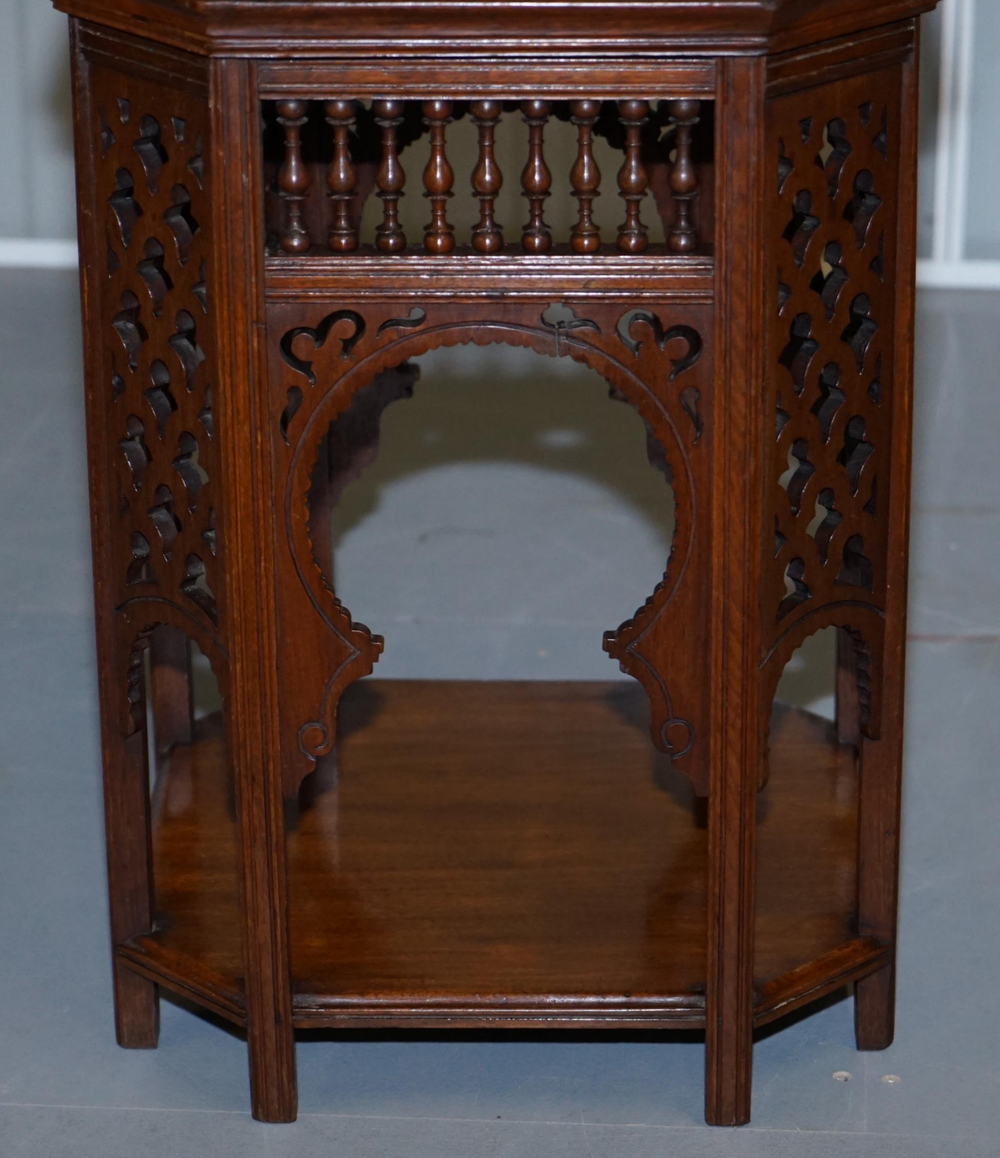 Hand-Crafted Liberty's London 19th Century Walnut Neo Moorish Taste Carved Side Lamp Table