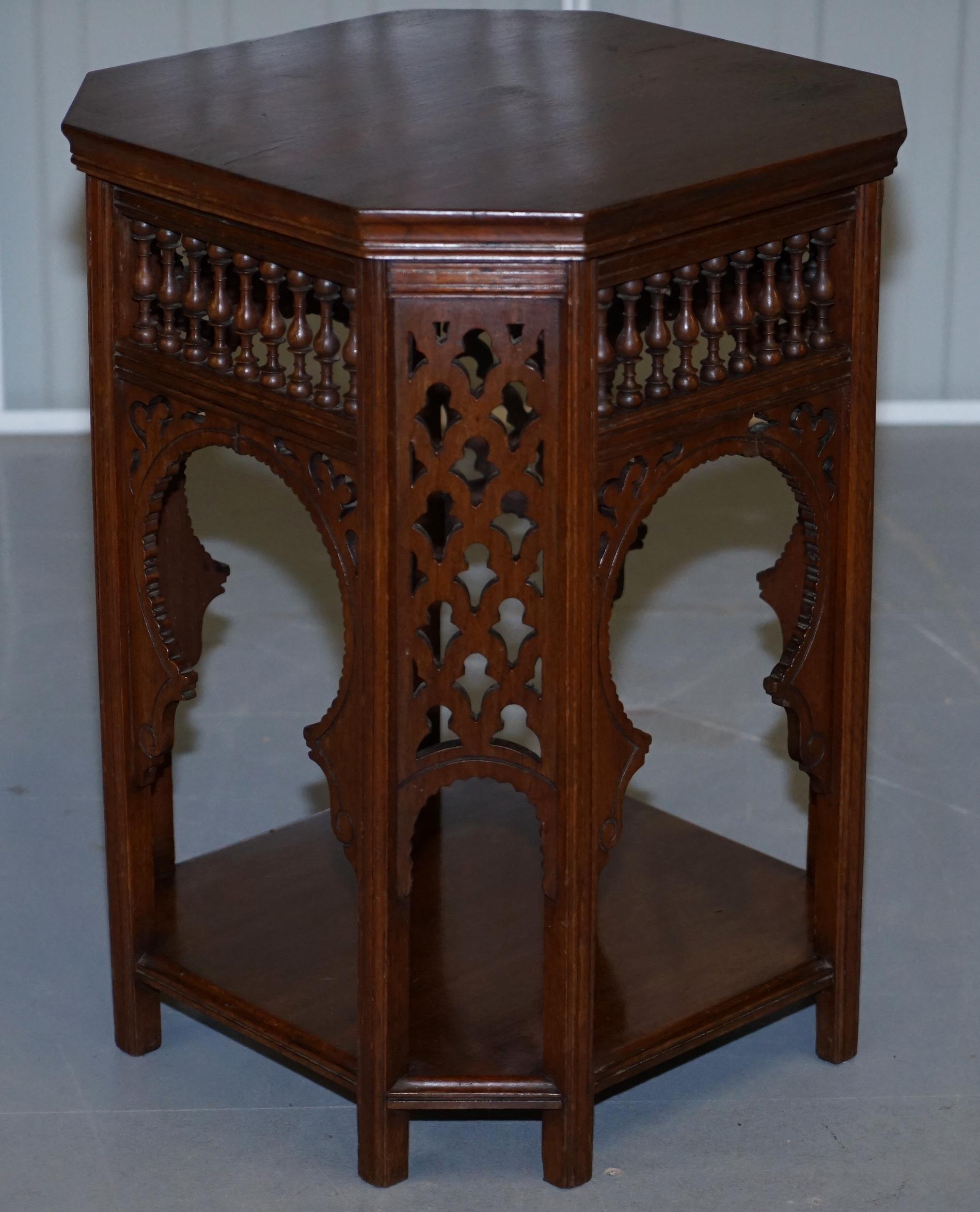Liberty's London 19th Century Walnut Neo Moorish Taste Carved Side Lamp Table 1