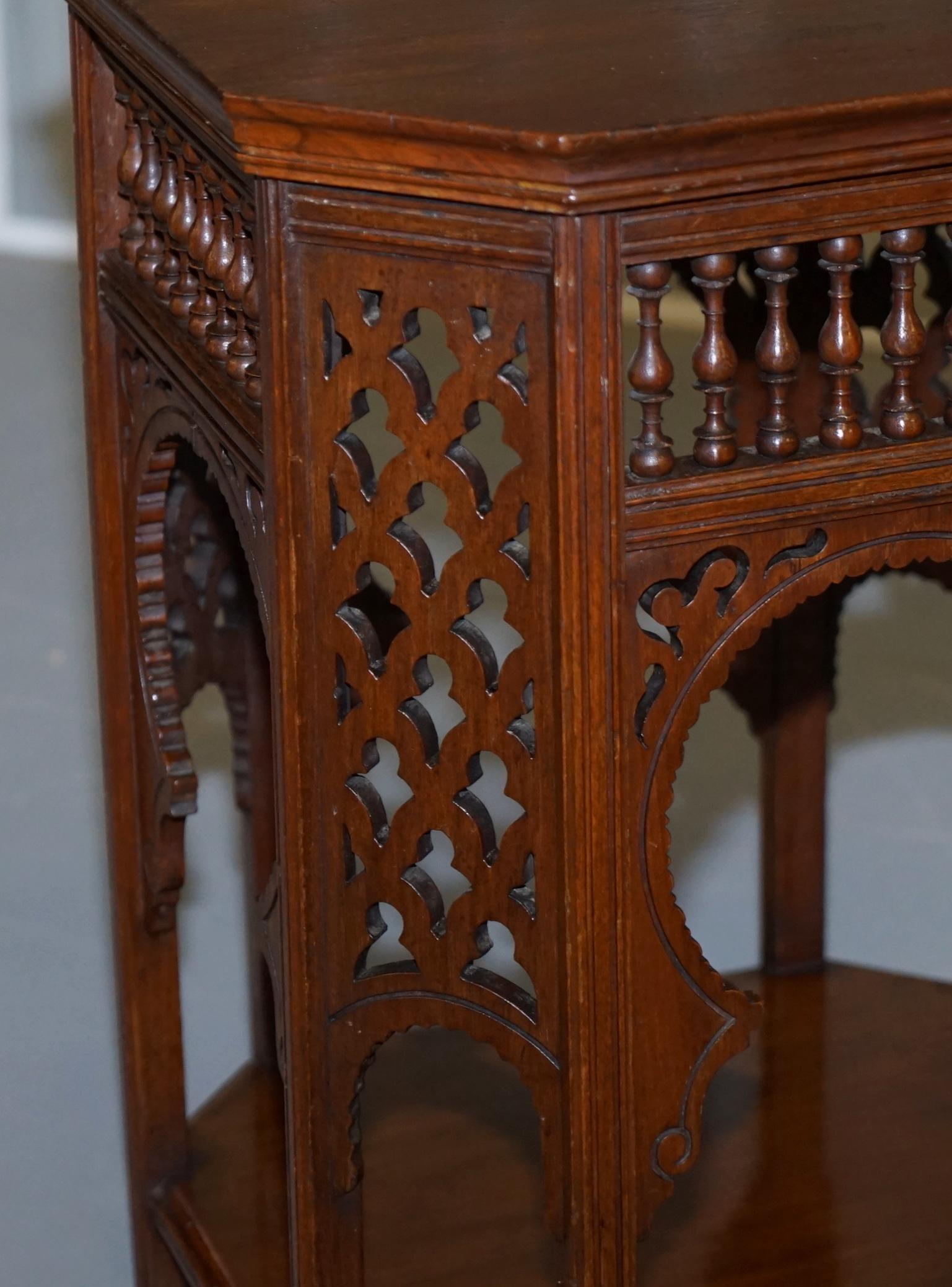 Liberty's London 19th Century Walnut Neo Moorish Taste Carved Side Lamp Table 2