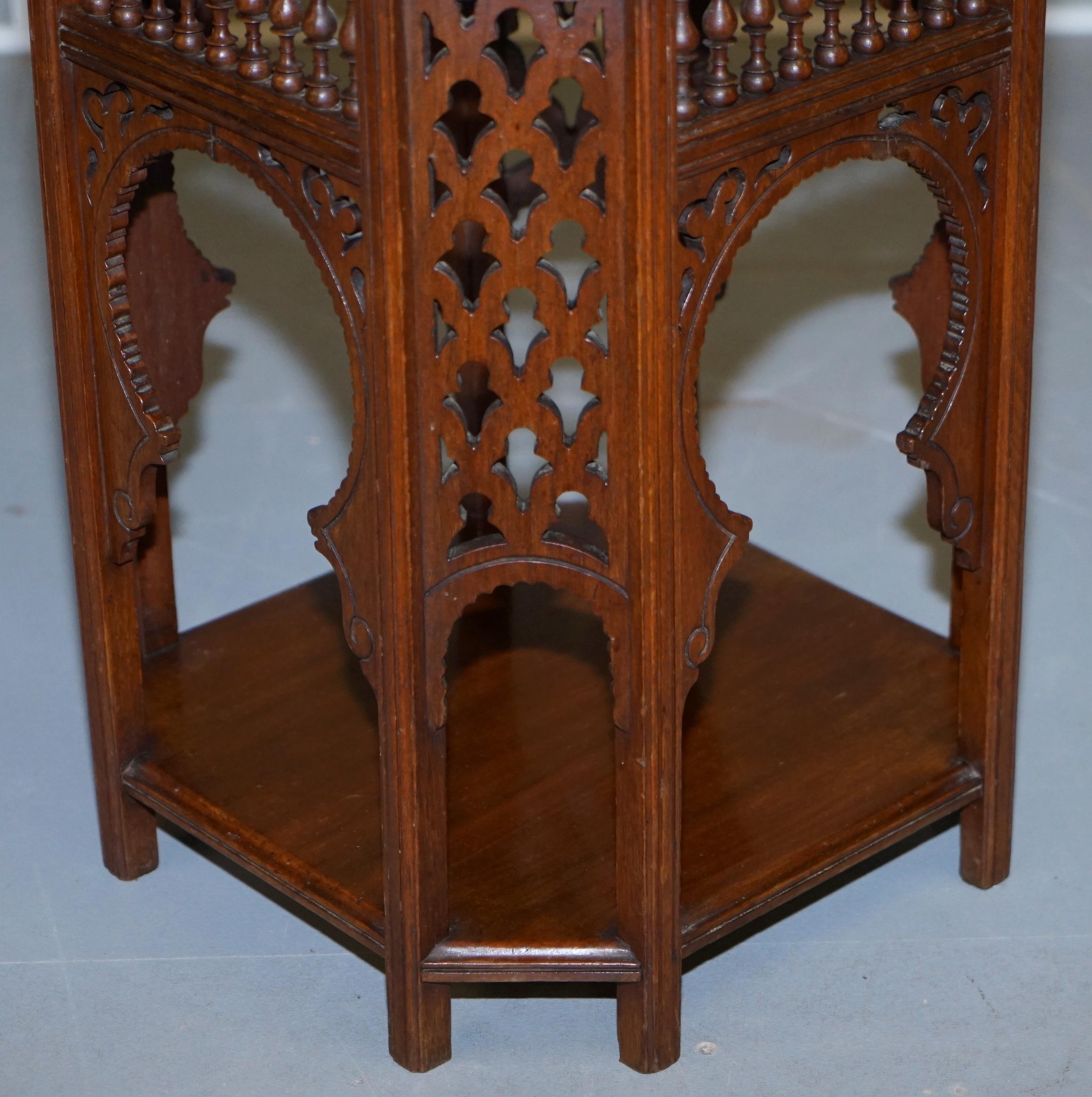 Liberty's London 19th Century Walnut Neo Moorish Taste Carved Side Lamp Table 3