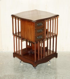 Liberty's London Art Nouveau Handles Antique Revolving Book Case Table Drawers