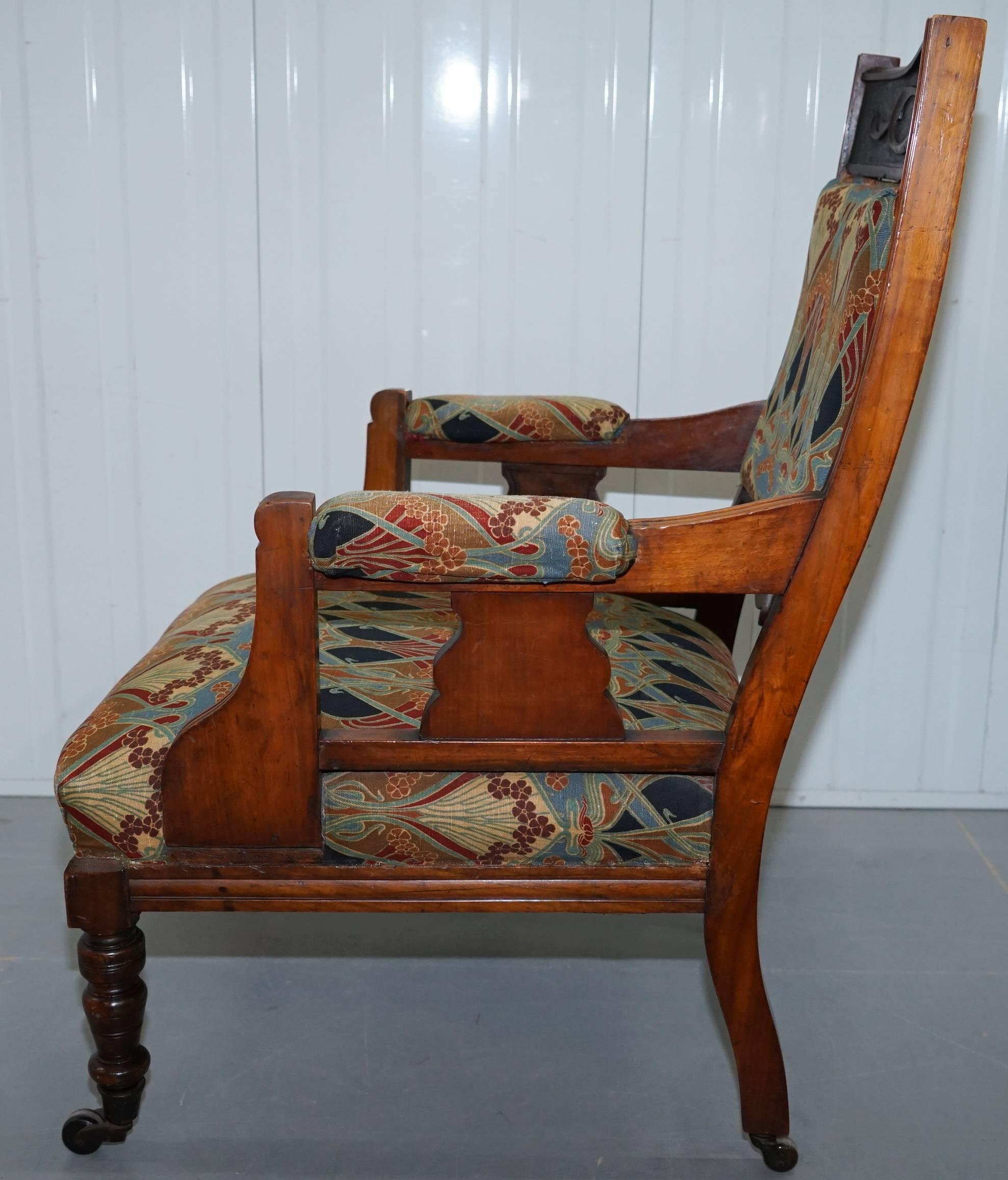 Libertys London Ianthe Upholstery Victorian Walnut Library Reading Armchair Lion 9