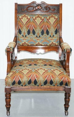 Libertys London Ianthe Upholstery Victorian Walnut Library Reading Armchair Lion