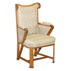 Liberty's London Peacock Fabric Upholstered Victorian Carved Wingback Armchair