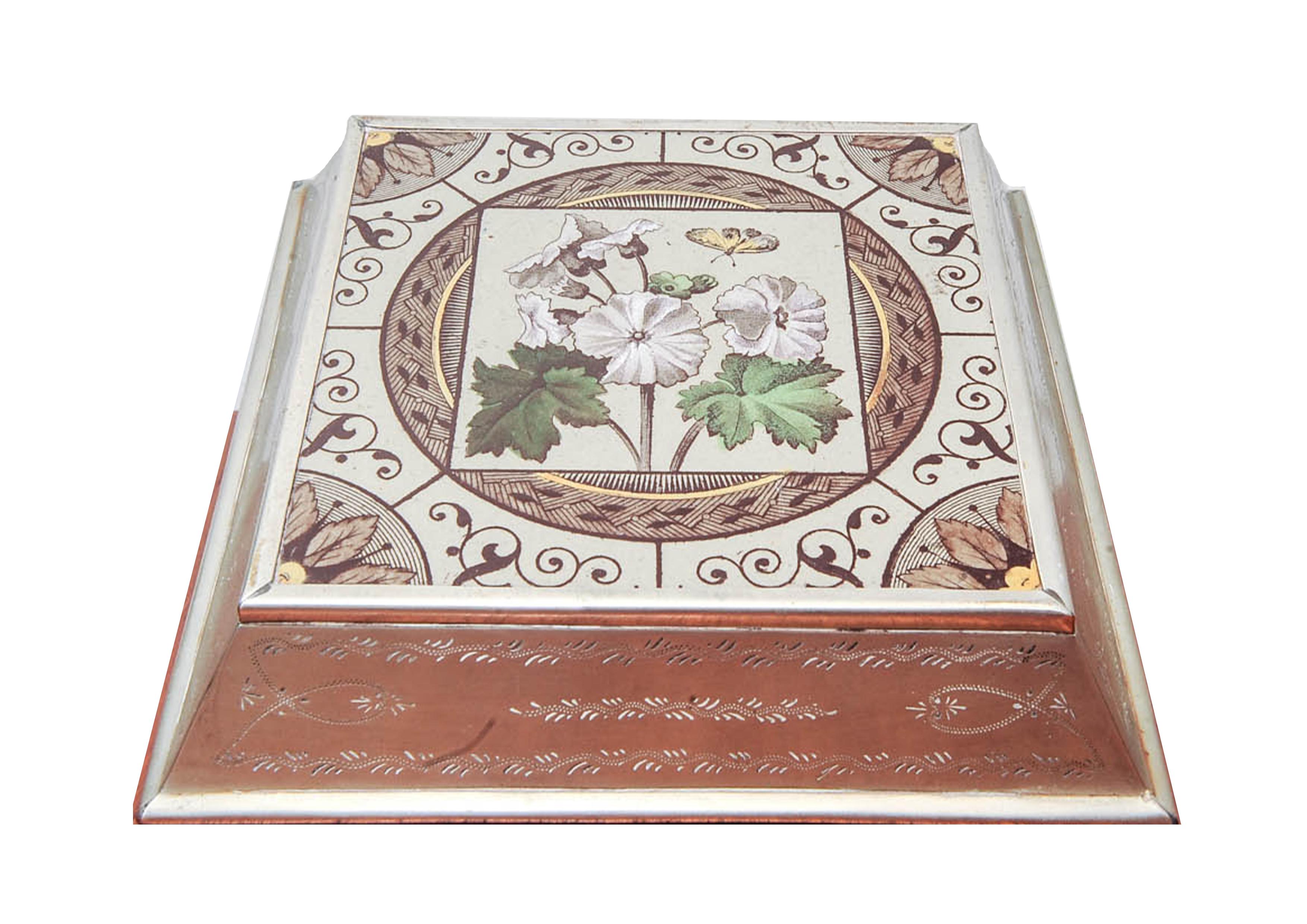 Arts and Crafts Liberty's of London Arts & Crafts Pot Stand With Decorative Botanical Etchings For Sale