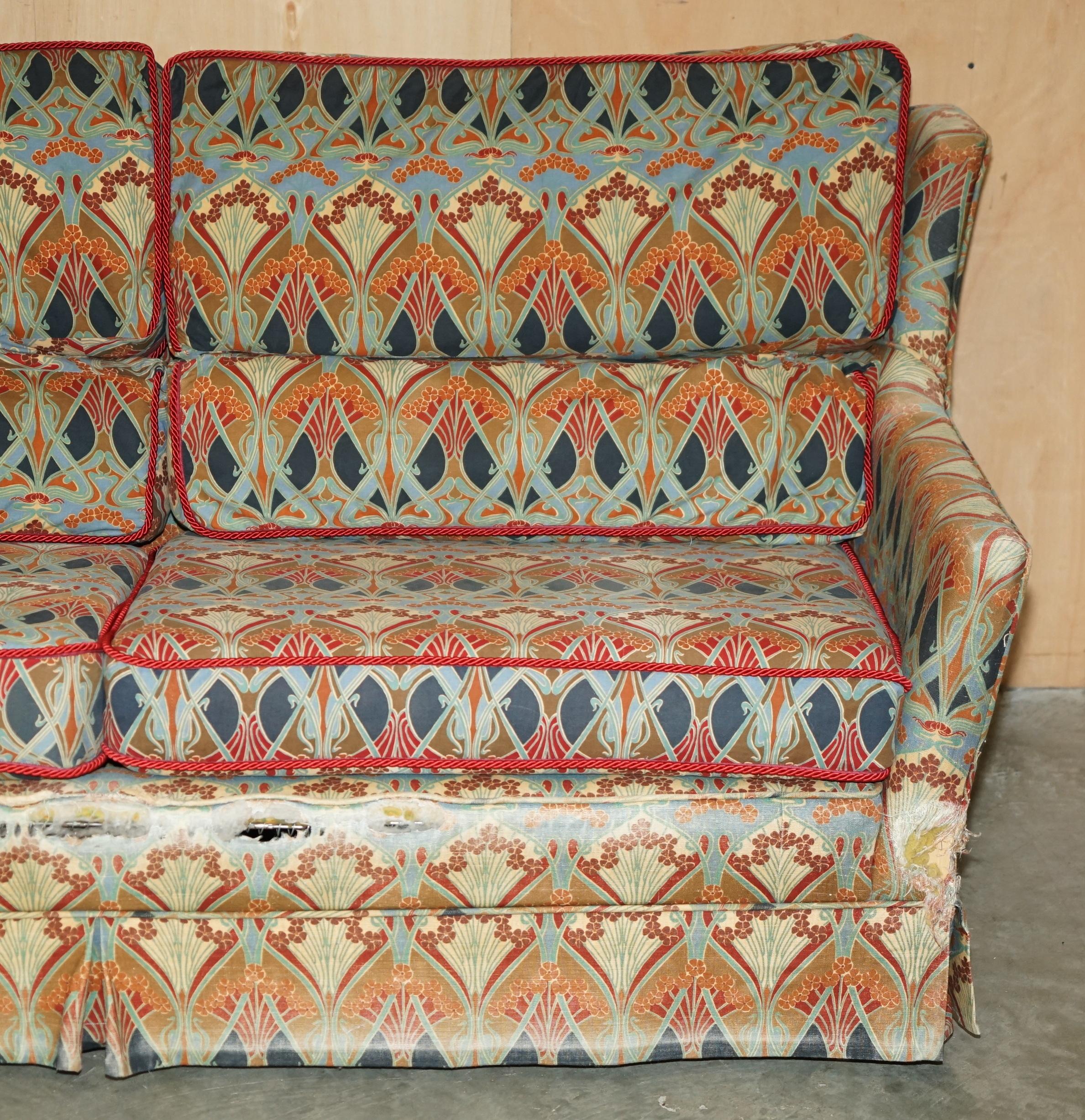 Art Deco LIBERTY'S OF LONDON IANTHE UPHOLSTERED ViNTAGE SOFA IN DISTRESSED CONDITION For Sale