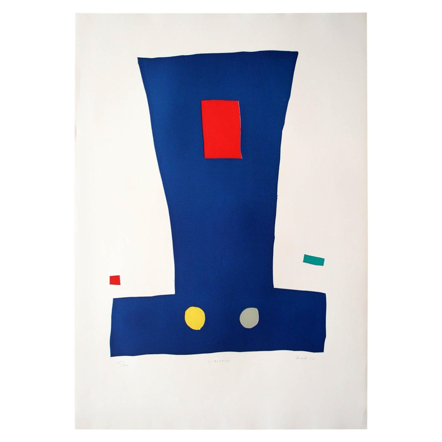 "Liblatur" Original Bauhaus Artist Linocut Print, Signed Werner Graeff For Sale