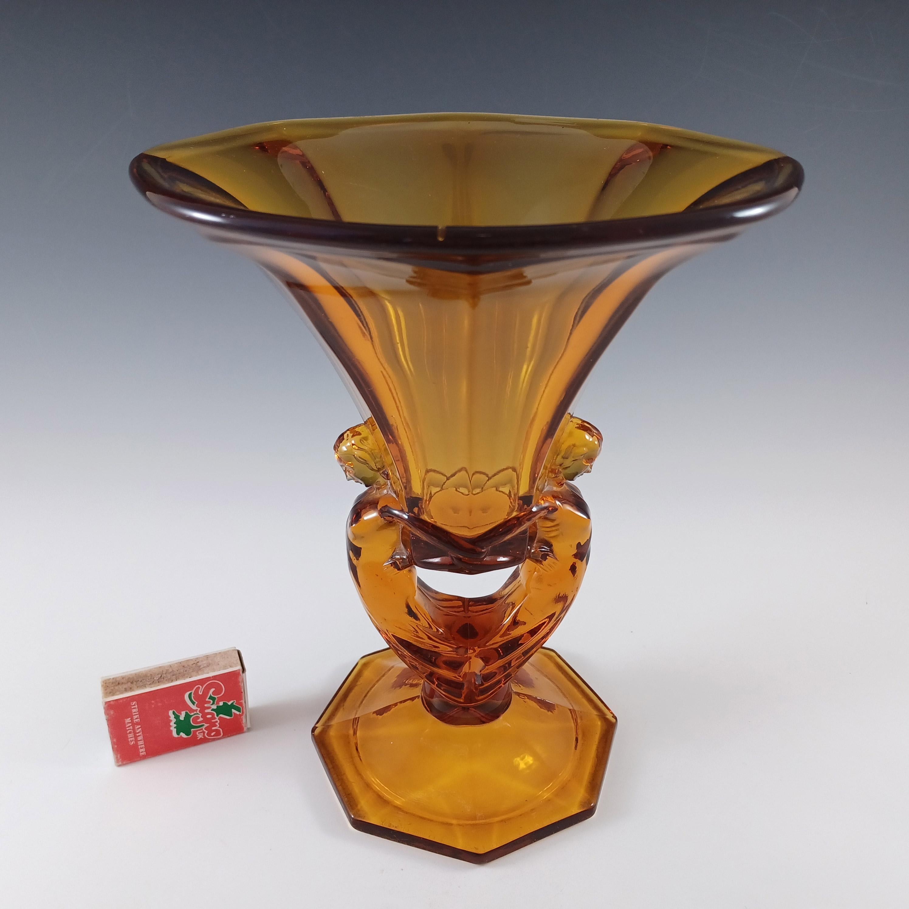Vaso di vetro ambrato Libochovice Czech Art Deco 1930 Lady / Ladies in vendita 3
