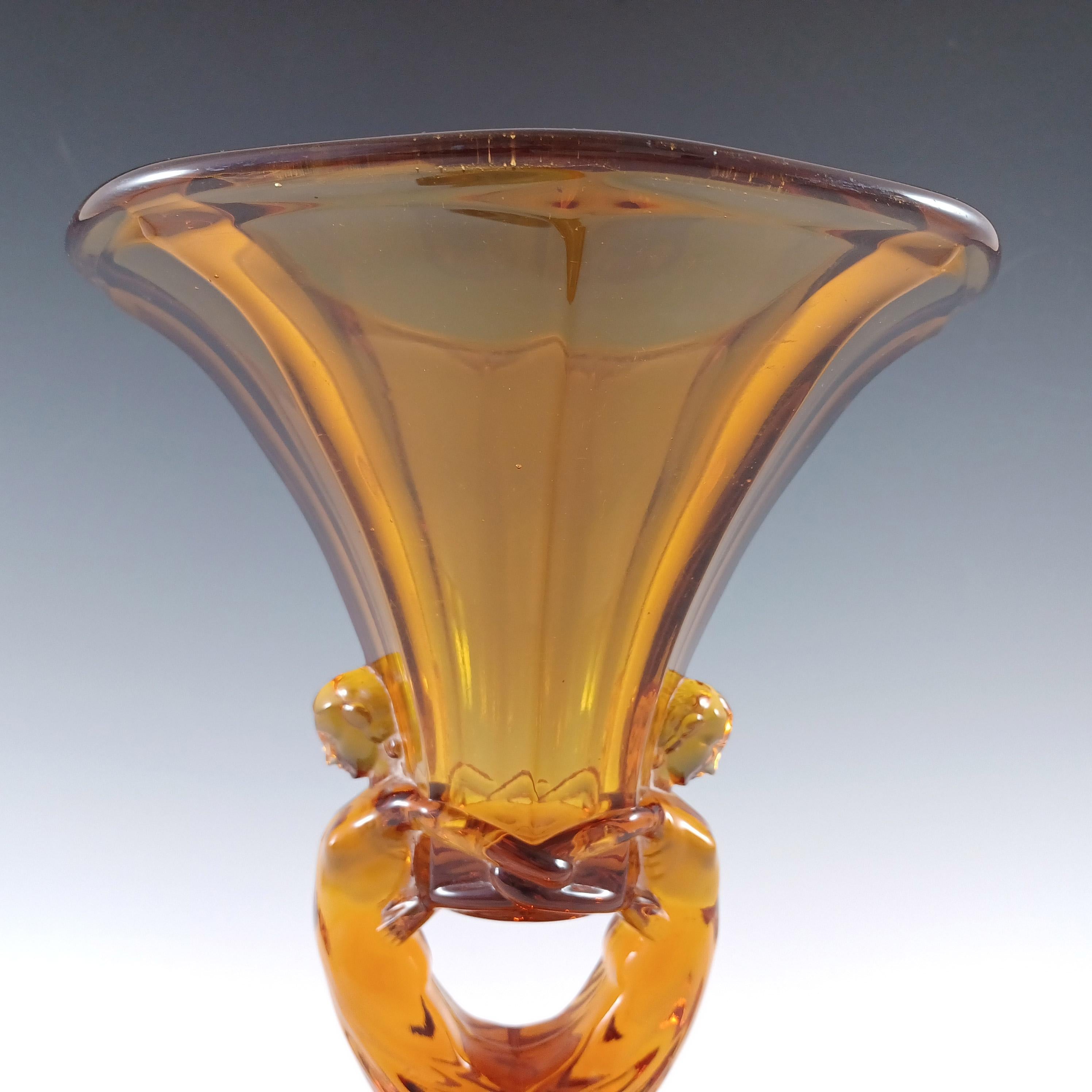 Vaso di vetro ambrato Libochovice Czech Art Deco 1930 Lady / Ladies In condizioni buone in vendita a Bolton, GB