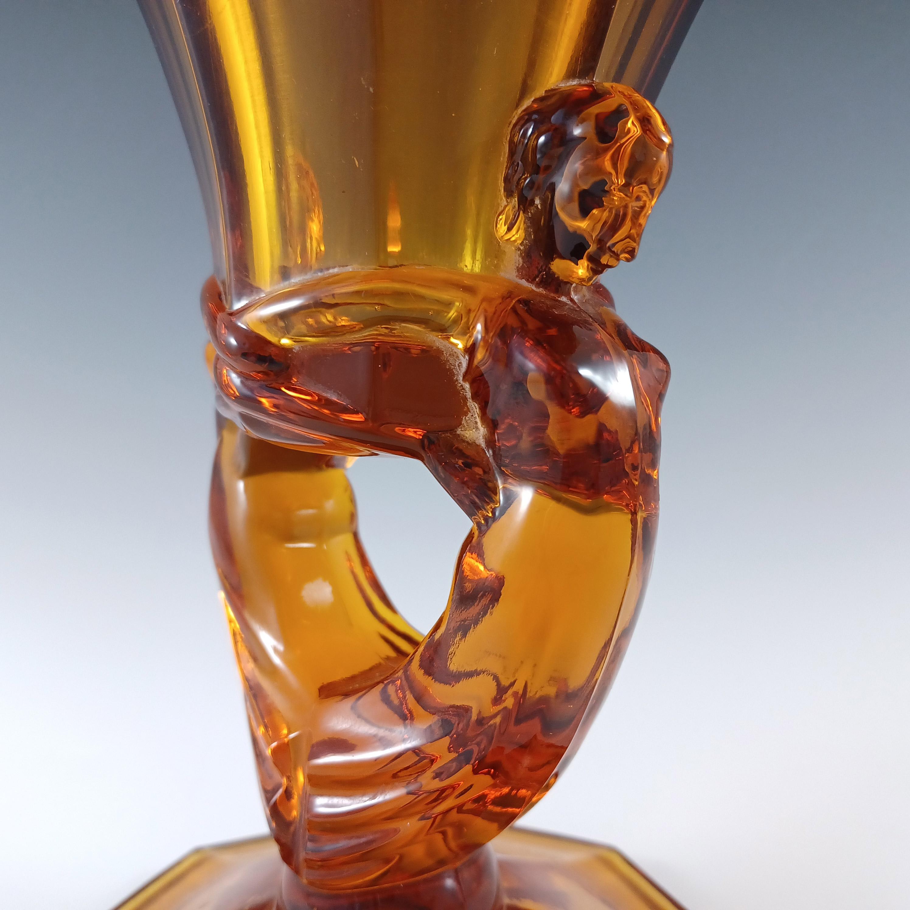Vetro Vaso di vetro ambrato Libochovice Czech Art Deco 1930 Lady / Ladies in vendita